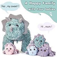 Vista 2 de EARTHSOUND Triceratops - Peluche de dinosaurio para mamá y bebé, 18 pulgadas, lindo juguete suave para mamá pequeña con bebés pequeños, regalo