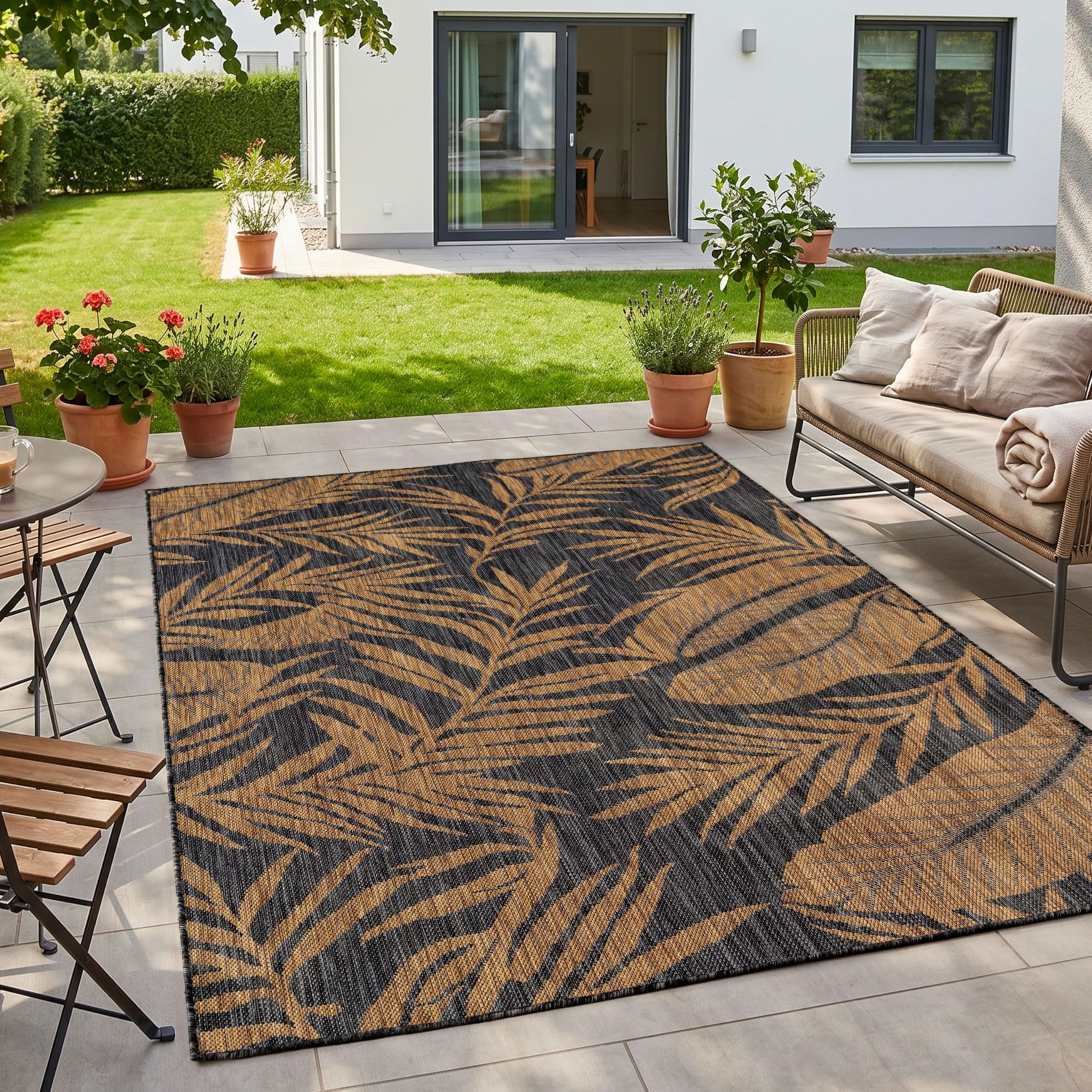 HomebyHome Outdoor Teppich Beige Balkon Terrasse Garten Wetterfest UV-beständig Teppich Einfarbig Flachgewebe Pflegeleicht Robust Modern