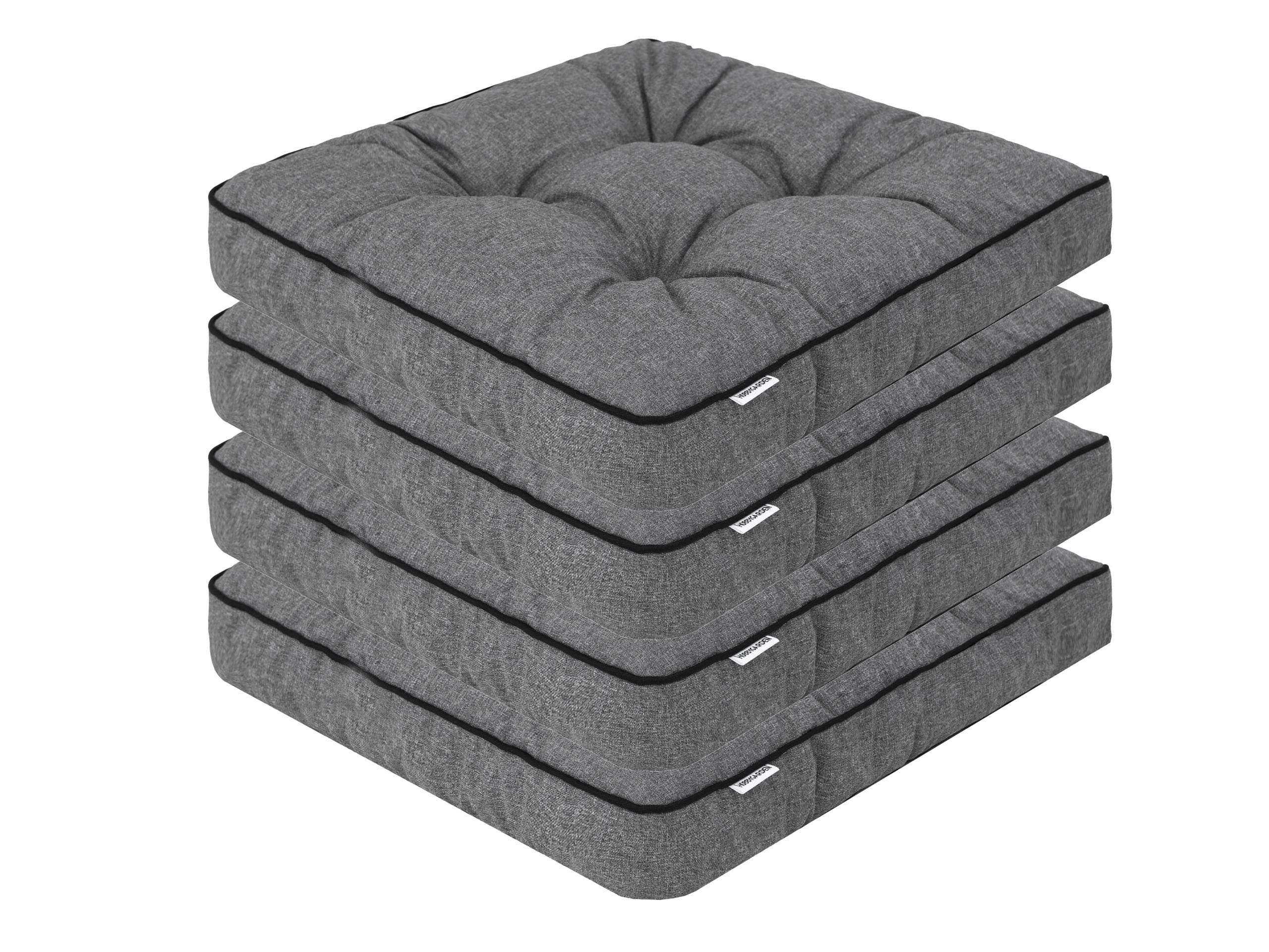 PillowPrim 4er Set Stuhlkissen 49x47 cm Sitzauflagen Polsterauflagen Outdoor/Indoor Außen/Innen Garten Winter gatren Freizeit Sommer Sommerferien Anthrazit