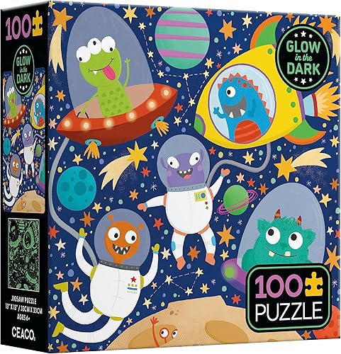 Miniatura 4 de Ceaco - Brillan en la oscuridad - Space Aliens - Rompecabezas de 100 piezas