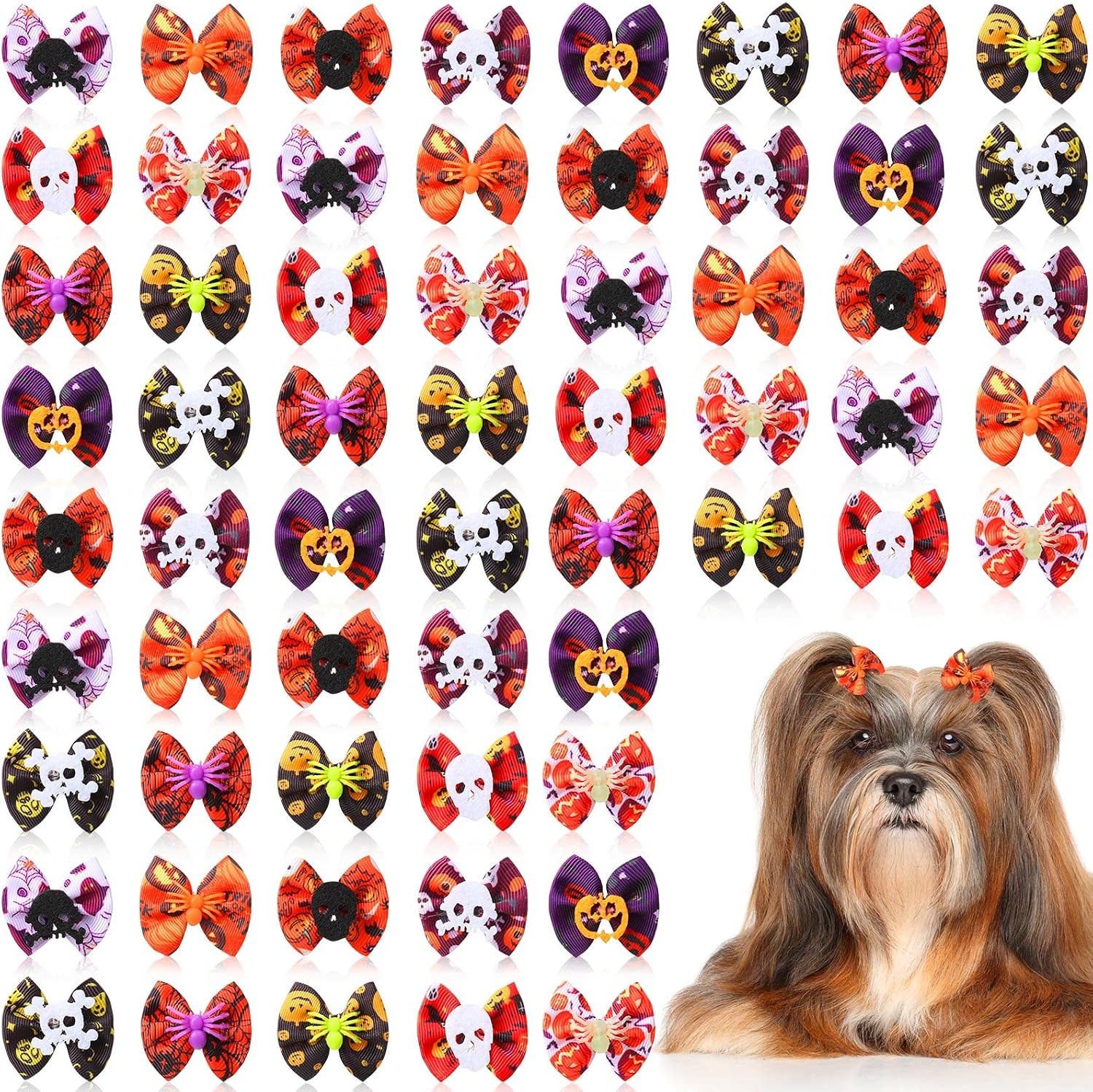 60 Pcs Halloween Dogs Hair Bows Dog Bows with Rubber Band Dog Bowtie PET Hair Accessories Puppy Bowknot Topknot PET Grooming Bows for…