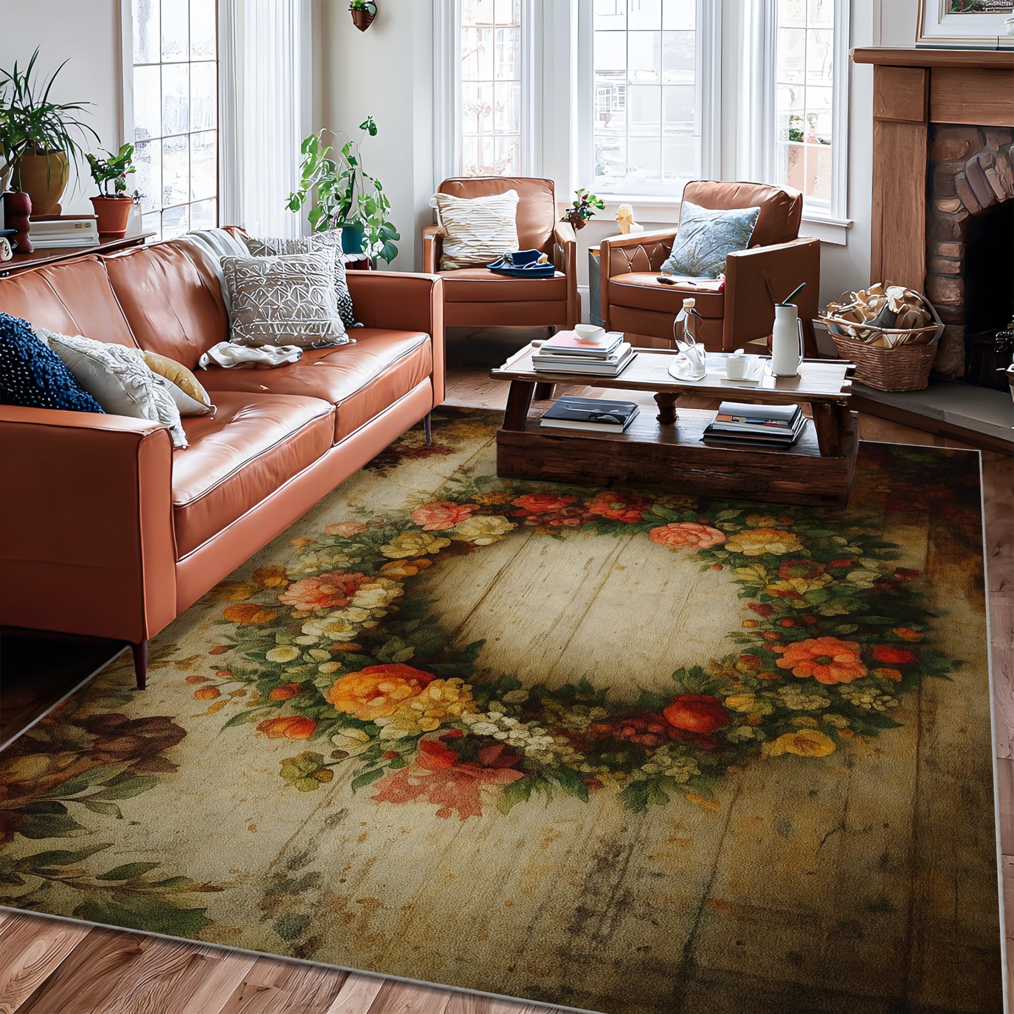 Tapis style rétro rustique facile à nettoyer pour salon et couloir