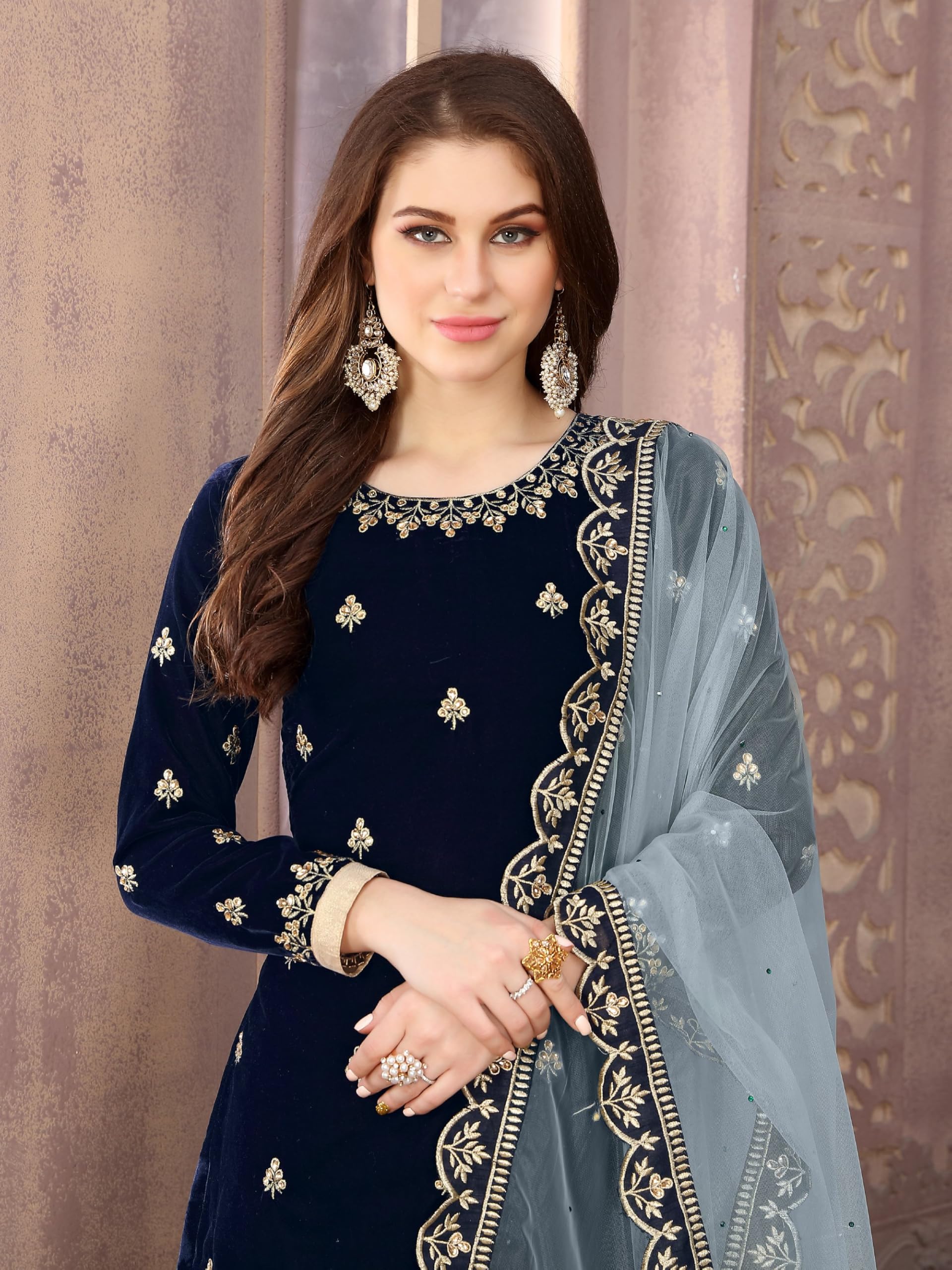 Midnight Velvet Traditional Punjabi Suit Set with Dupatta for Ethnic Occasions