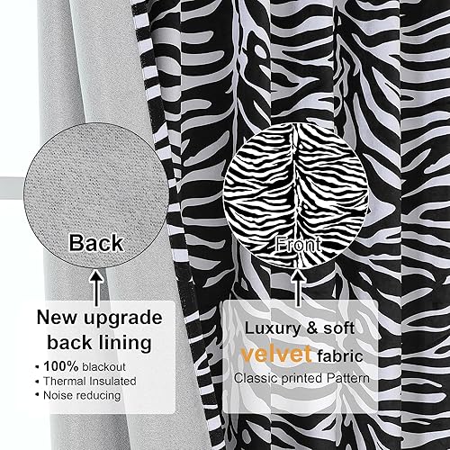 Miniatura 2 de OWENIE Cortinas opacas totales para dormitorio de 84 pulgadas de largo, 2 paneles de cortinas de terciopelo con estampado de cebra para sala de