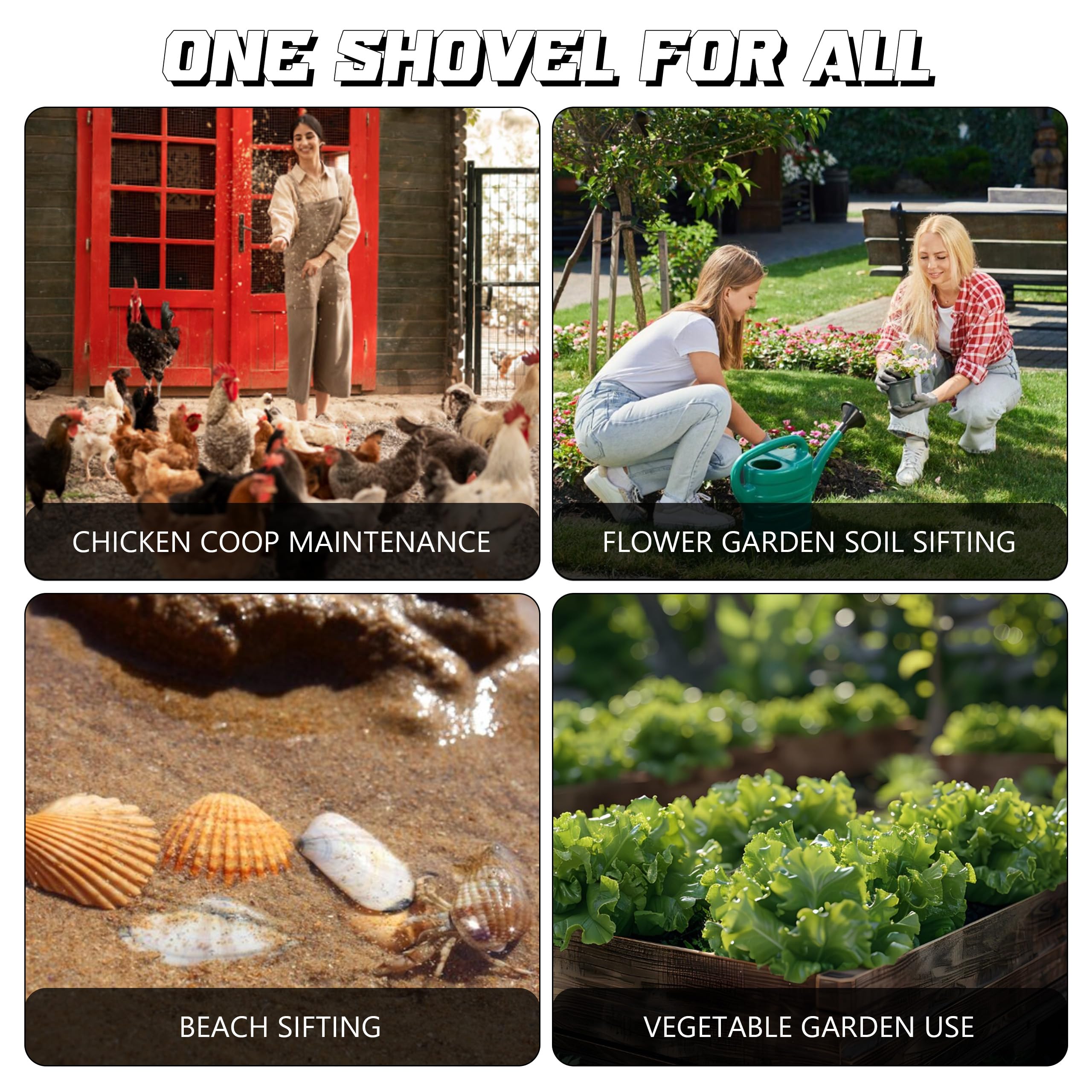 Tragbare Siebschaufel mit 59-118 cm Einstellbar Griff Gartensieb Aluminiumlegierung Sandschaufel Strandschaufel Scooper Garten für Schatzsuche Hühnerstallreinigung Sieben von Kies