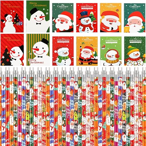 Juego de 72 cuadernos y lápices de Navidad, cuadernos pequeños y lápices de madera, recuerdos de fiesta de Navidad, rellenos de calcetines, regalos,