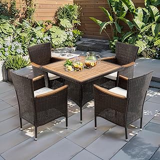 FansaFurn 5 Piece Patio Wicker Dining Sets for 4, Water-Resistant Rattan...