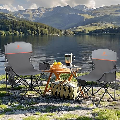 Miniatura 2 de ALPHA CAMP Sillas de camping plegables para adultos, sillas de césped para exteriores, sillas de campamento portátiles de 250 libras, con portavasos