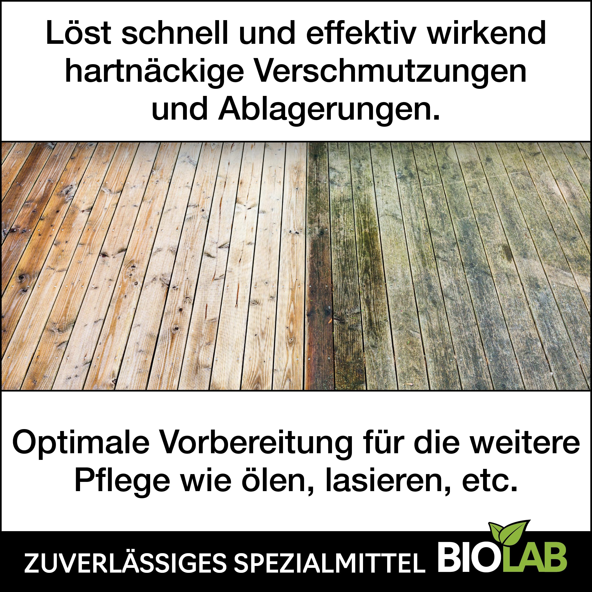 BIOLAB Holz & WPC Terrassen Reiniger Konzentrat 1:20 (2 x 1 Liter) Terrassenreiniger, Holzreiniger, WPC-Reinigungsmittel für den Boden der Terrasse oder Balkon