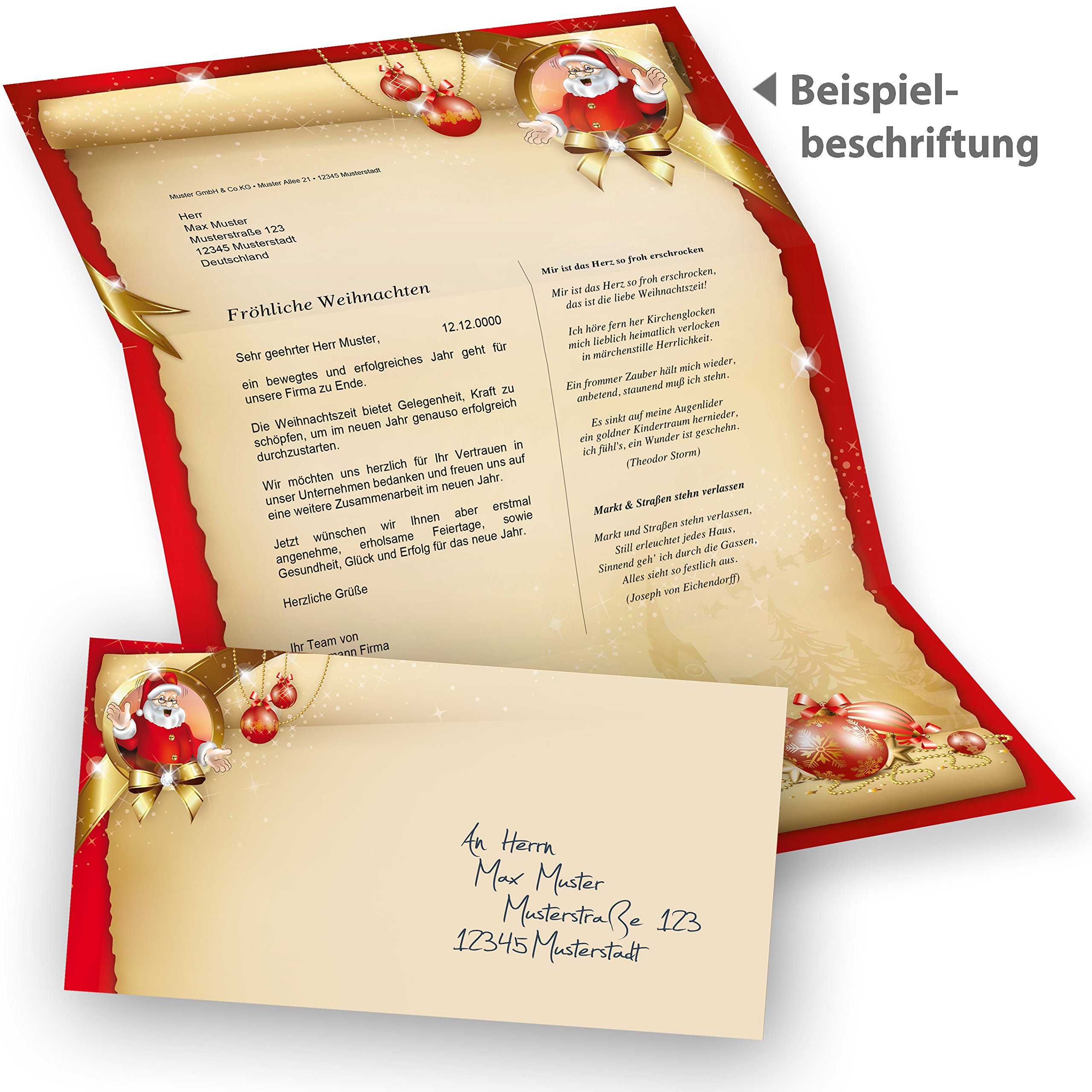 Briefpapier Weihnachten Set Santa Claus (100 Sets ohne Fenster) DIN A4 Weihnachtsbriefpapier mit Umschläge