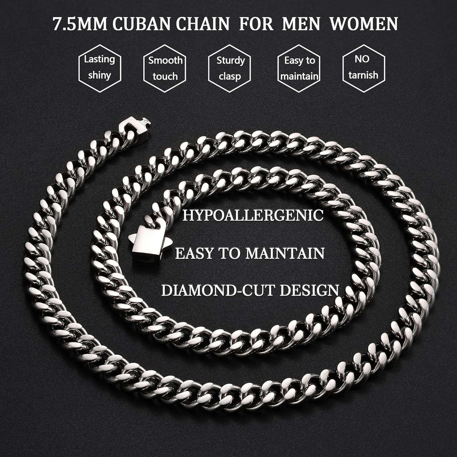 Fiusem Valentines Day Gifts for Him Silver Tone/Black/14K Gold Plated Chain Necklace for Men, 5mm/6mm/7.5mm/8mm/9mm Stainless Steel Cuban Link Chain Necklace, Men's Chains 18-28 Inch Jewelry Gifts - Image 5
