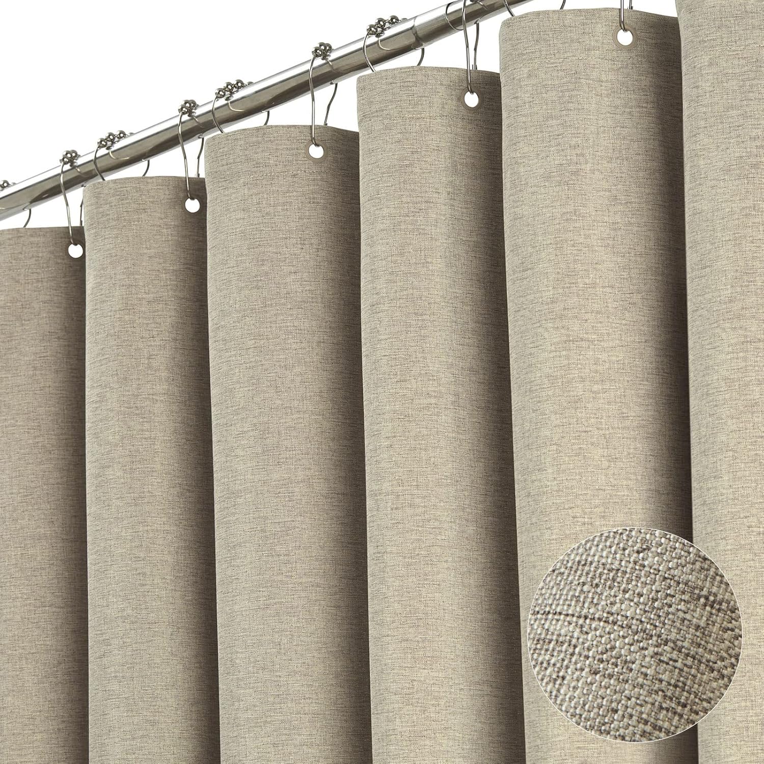 BTTN Extra Long Shower Curtain - 72 x 84 Inch Long Linen Textured Heavy Duty Fabric Shower Curtain Set with 12 Plastic Hooks, Large Hotel Spa Luxury Waterproof Shower Curtains for Bathroom - Khaki/Tan Khaki 72"W x 84"L (Pack of 1)