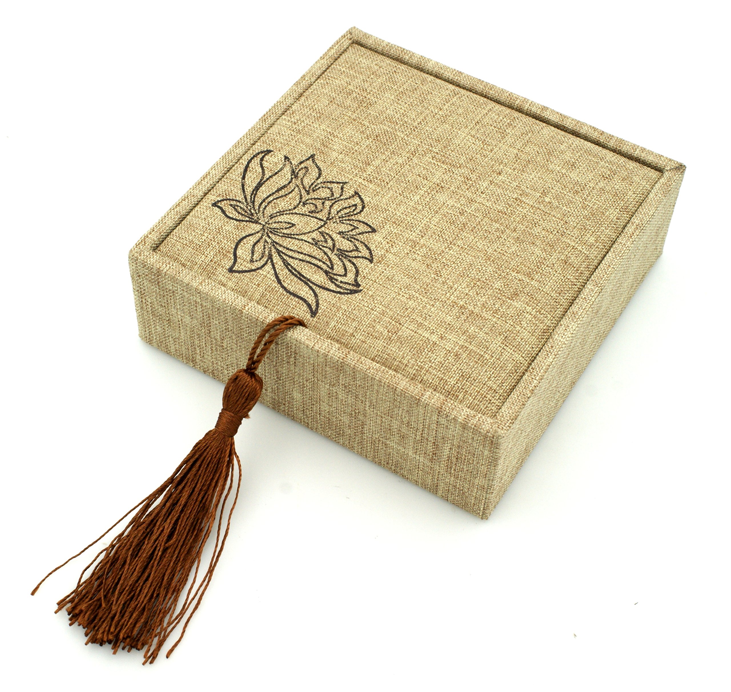 BRCbeads Wood Linen Jewelry Box Organizer with Filler 4 Inch by 4 Inch by 1 5 Inch for