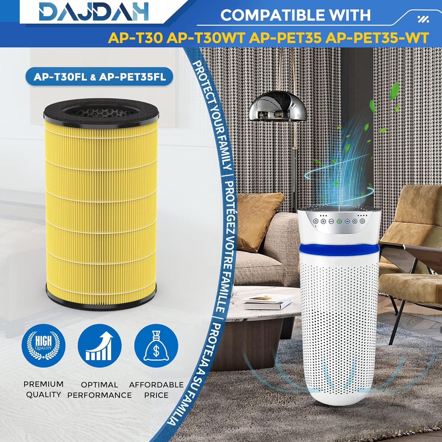 AP-T30FL/AP-PET35FL Filter Compatible with Homedics Air Purifier Replacement, 5-in-1 Air Filter for Homedics Total Clean AP-T30, AP-T30WT, AP-PET35, AP-PET35-WT, Activated Carbon, 1 Count