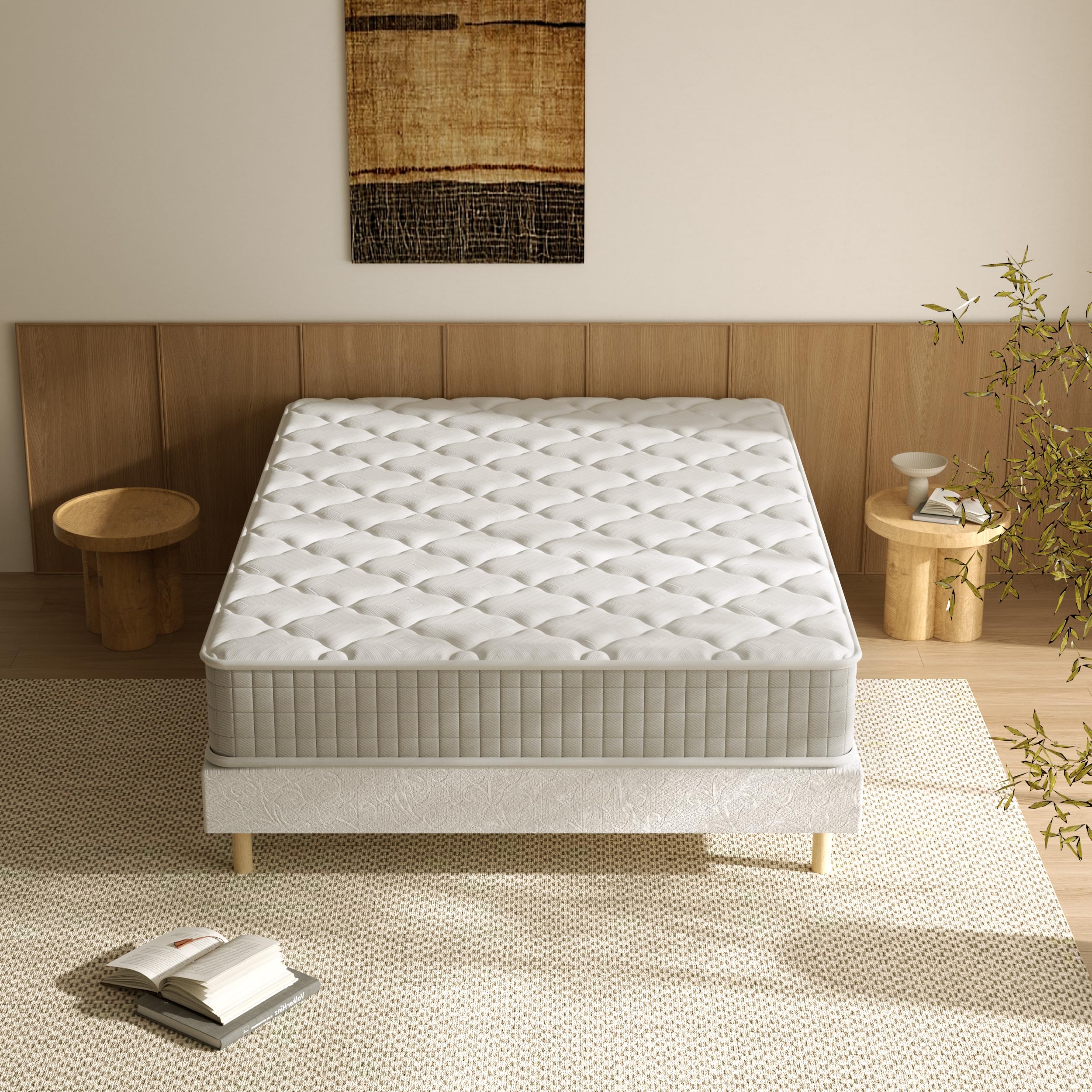 TEENO Ensemble Sommier et Matelas 140x200 cm, Lit 2 Personnes Complet avec Sommier Tapissier et Matelas Memoire de Forme, Confort, Respirant (Matelas 140x200x25+Sommier)