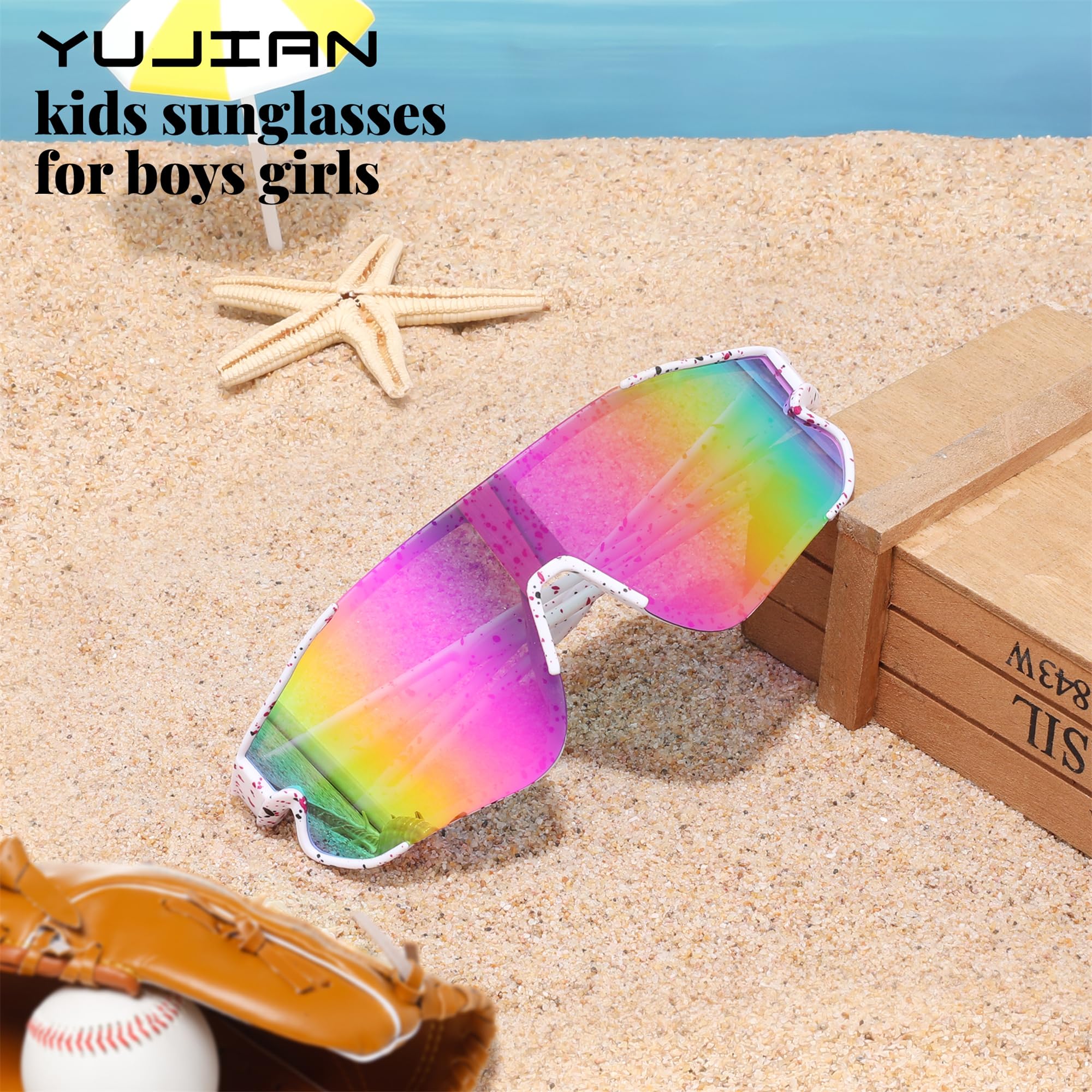 YuJian Paquete de 3 lentes de sol para niños y niñas, de béisbol, para sóftbol, playa, correr, protección UV