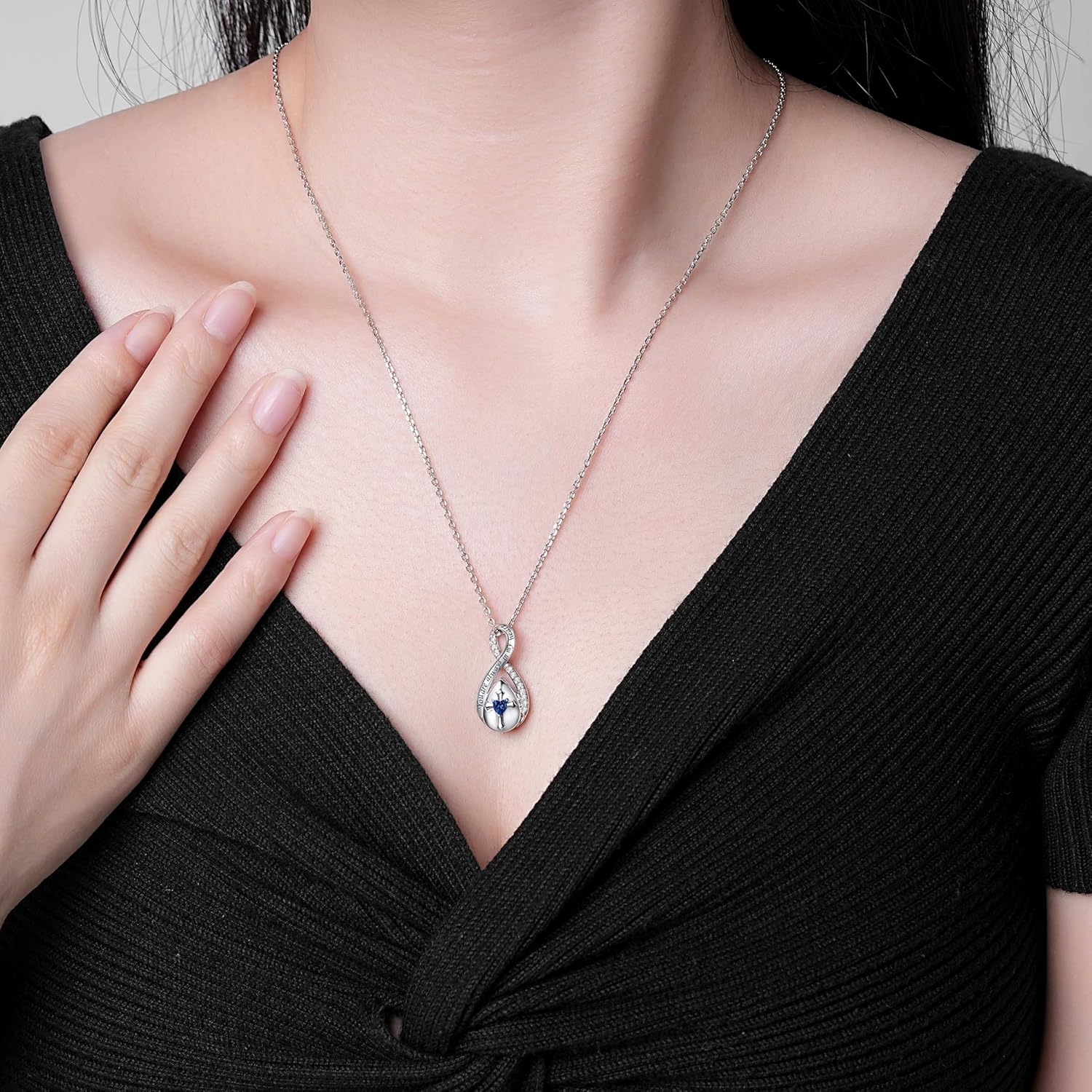 ZOEXUE Infinity Cross Cremation Jewelry - S925 Sterling Silver Cross Urn Necklace for Women - Birthstone Cross with Heart CZ Ashes Keepsake Pendant Memorial Urn Jewelry Gift for A Loss Loved Ones