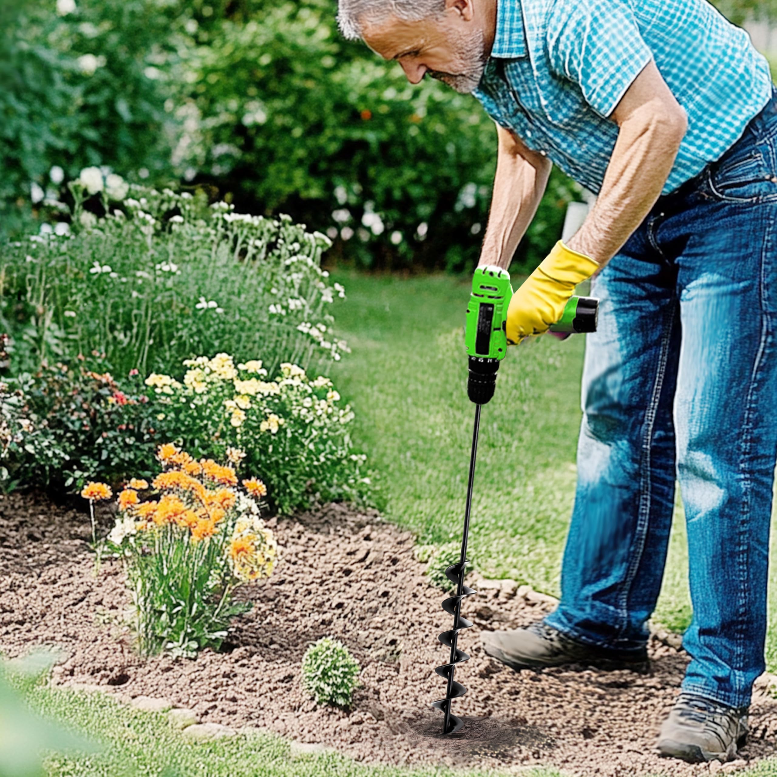 5x80cm Black Foret hélicoïdal de jardin Vis de jardin,Tarière pour perceuse, foret de plantation, foret de plantation pour visseuse sans fil