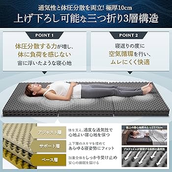 Amazon｜INOSLEEP マットレス 高反発 軽量 約4.1kg 三つ折り 厚さ約