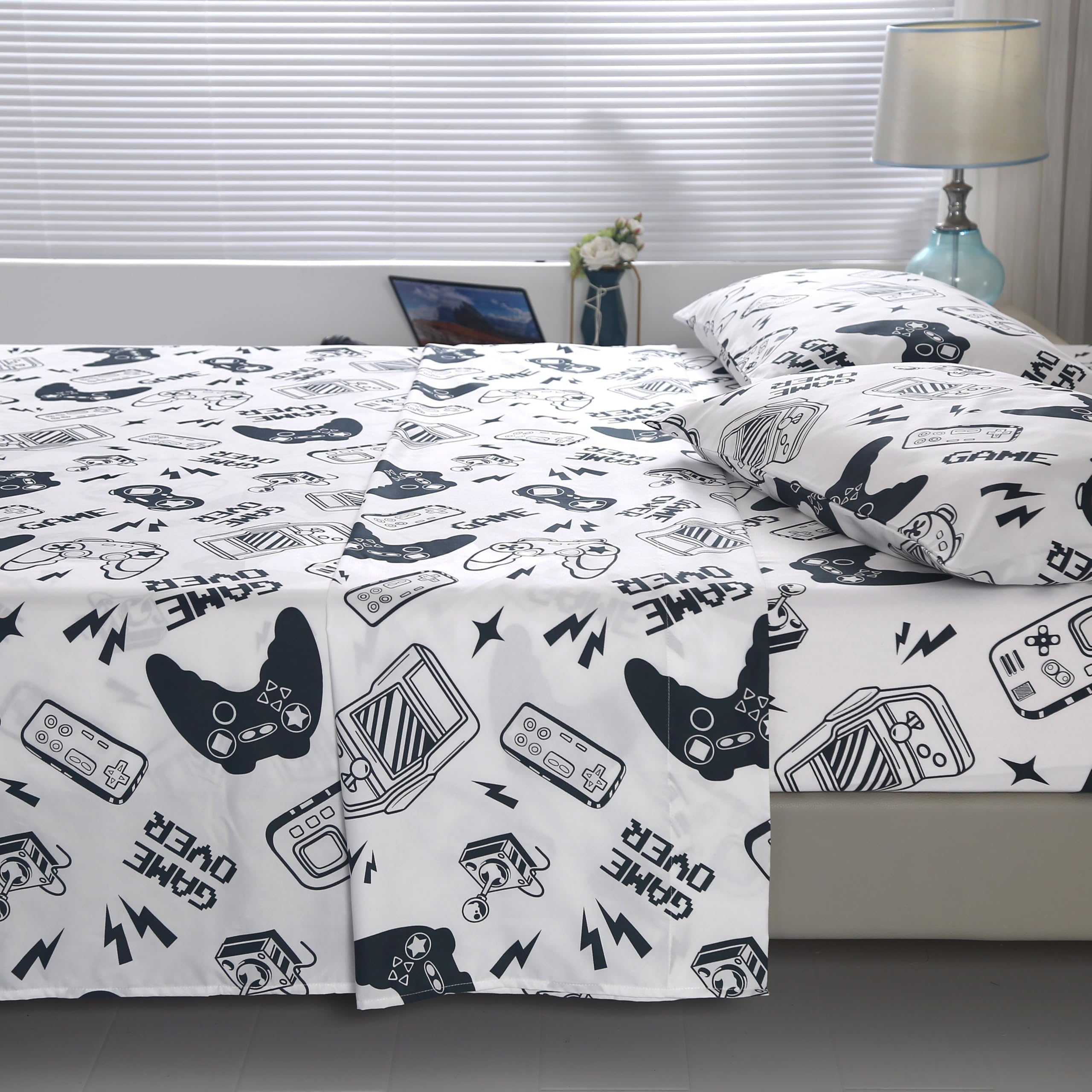 Best Bed Sheets for Teenage Guys in 2026 1 SDIII 4PCS Black and White Gamer Bedding Sheet Sets for Boys Girls Teens and Kid — product photo