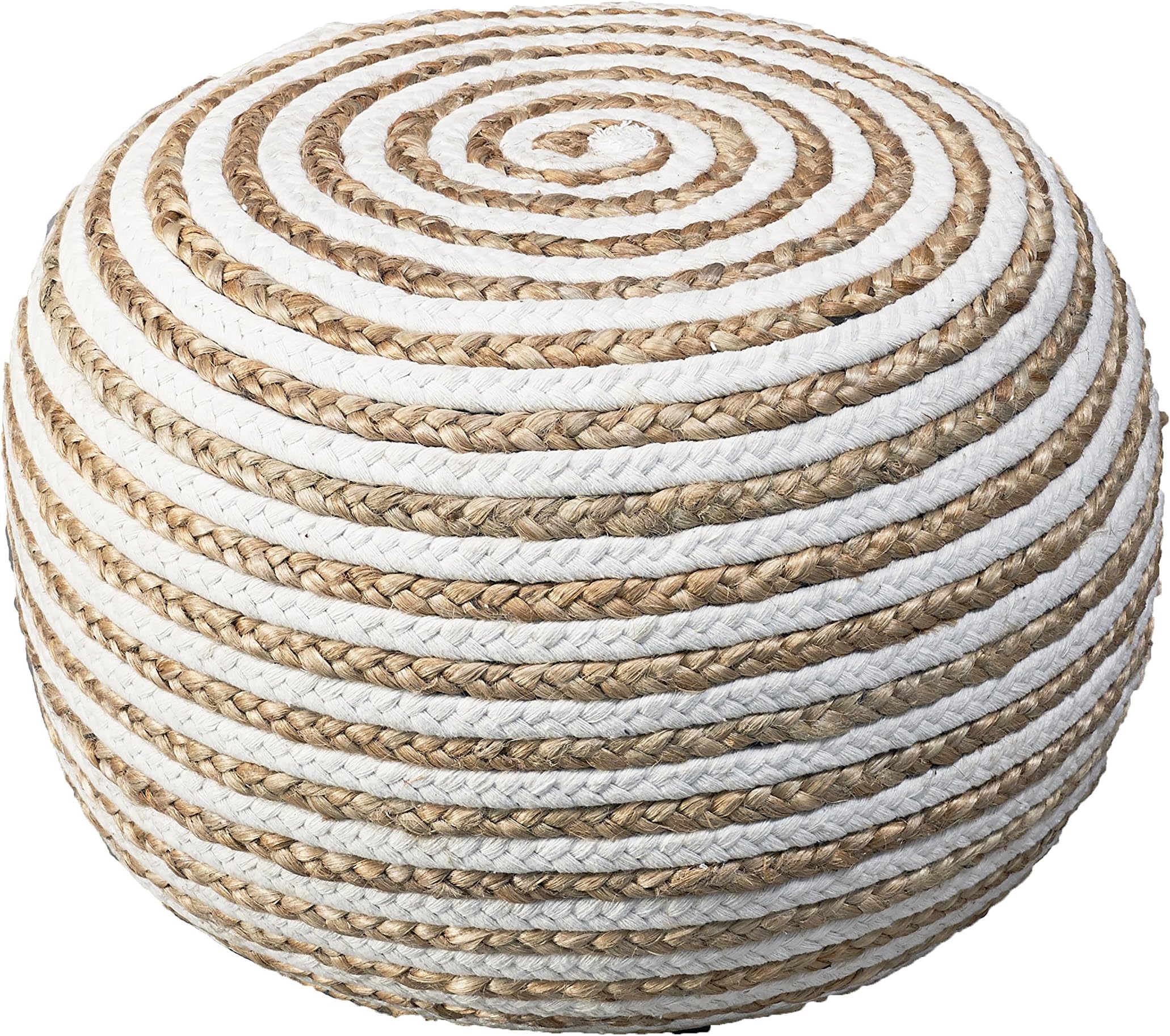 L.R. Resources Corcovado Chipper Braided Pouf Ottoman, 14" x 20", Natural/White