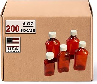 Marah 4oz Oval Medicine Bottles with Child Resistant Cap 200 PCS/Case Tamper Evident Plastic Bottles for Cough Syrup, Liquid Medications, Pharmacy Use, HDPE BPA-Free Wholesale Packaging