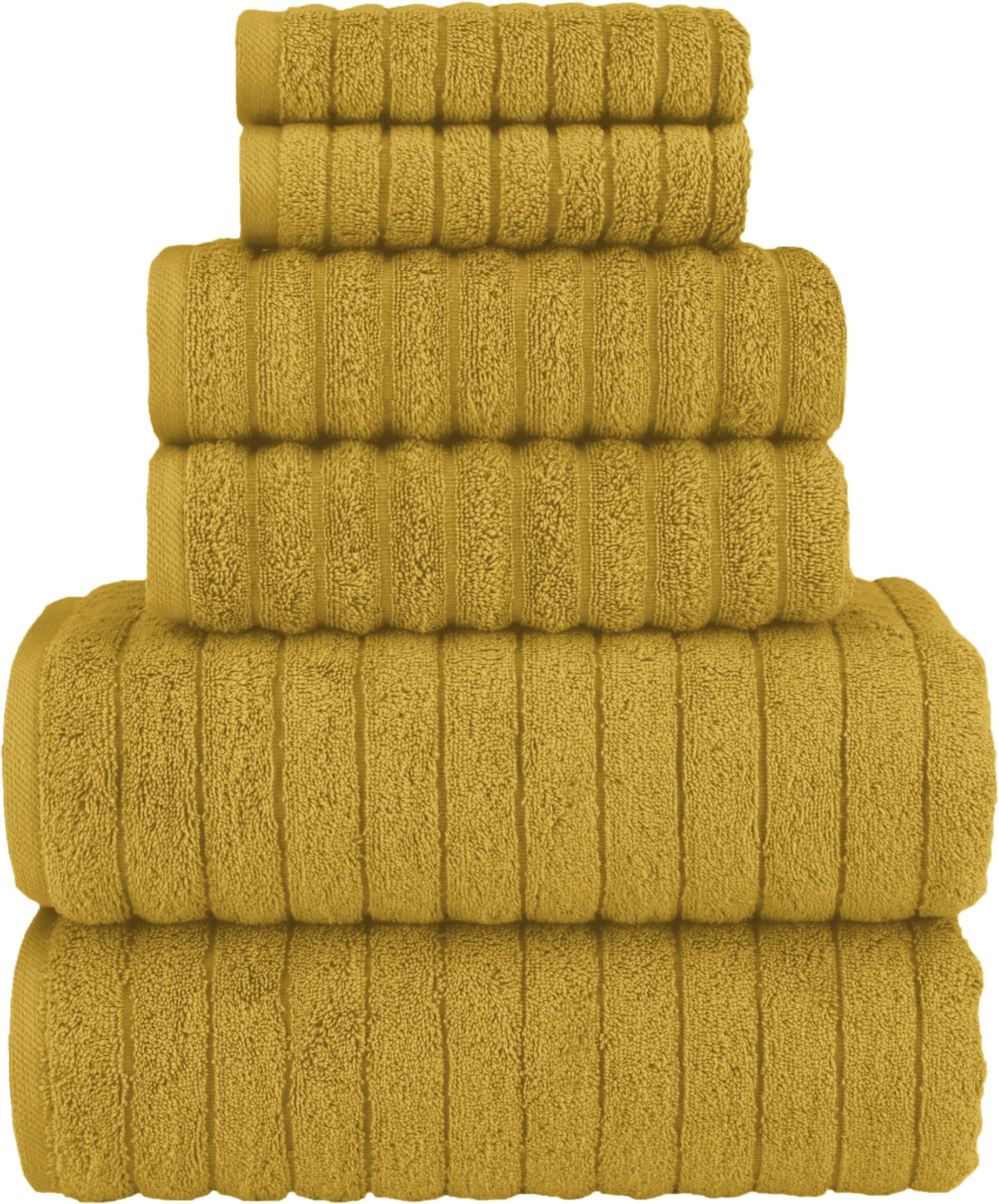 Elegant Comfort 100% Turkish Cotton Corduroy Ribbed Luxury Bath Towels 6-Piece Set, Premium Feel - Quick Dry, Highly Absorbent, Contains 2 Bath Towels, 2 Hand Towels, and 2 Washcloths, Gold