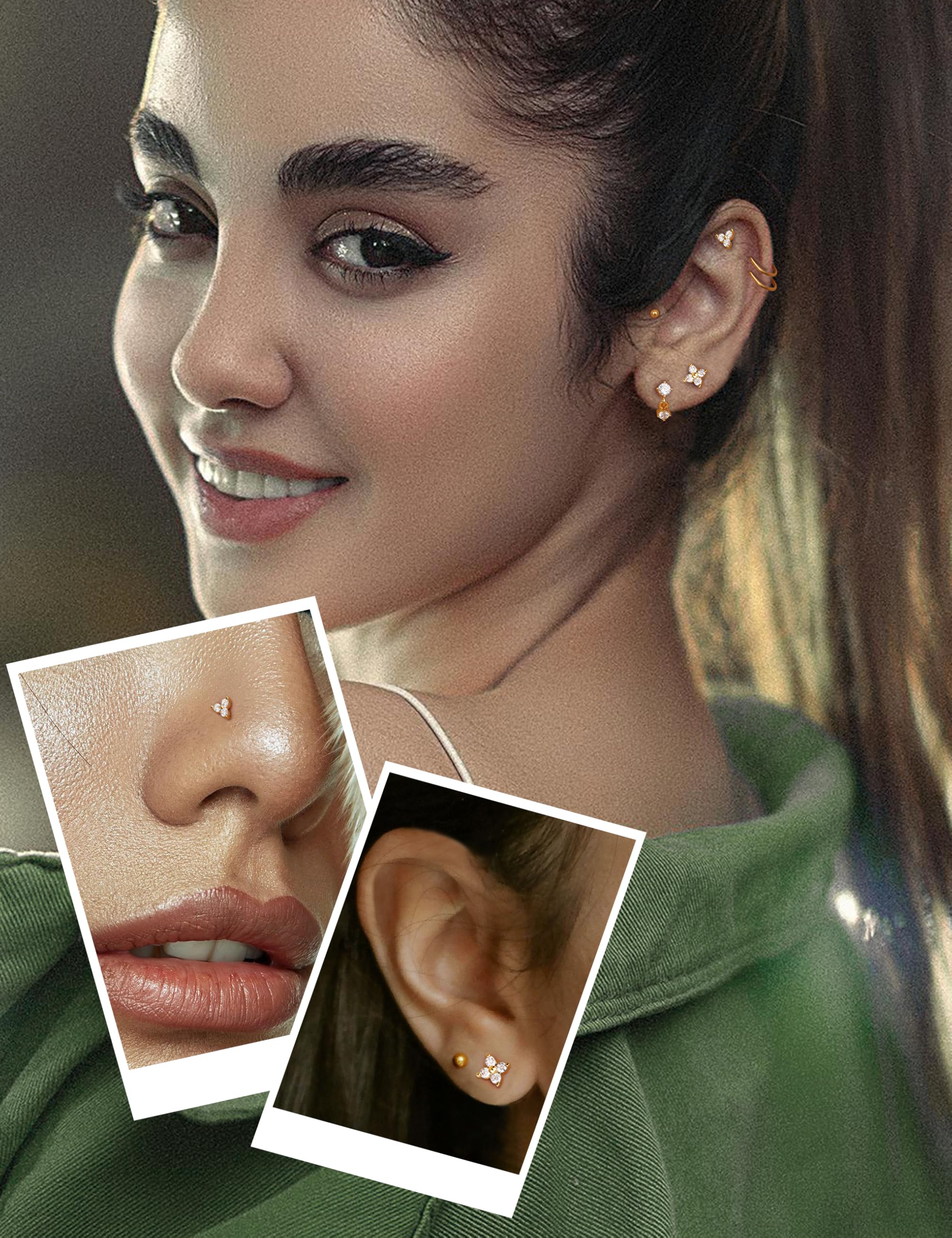 16G/18G/20G Acero Quirúrgico Tragus Piercing Joyería Labret Piercing Joyería Sin Rosca Empuje en Nariz Studs Tragus Pendientes Parte Posterior Plana Tragus Stud Labio Medusa Helix Piercing Joyería