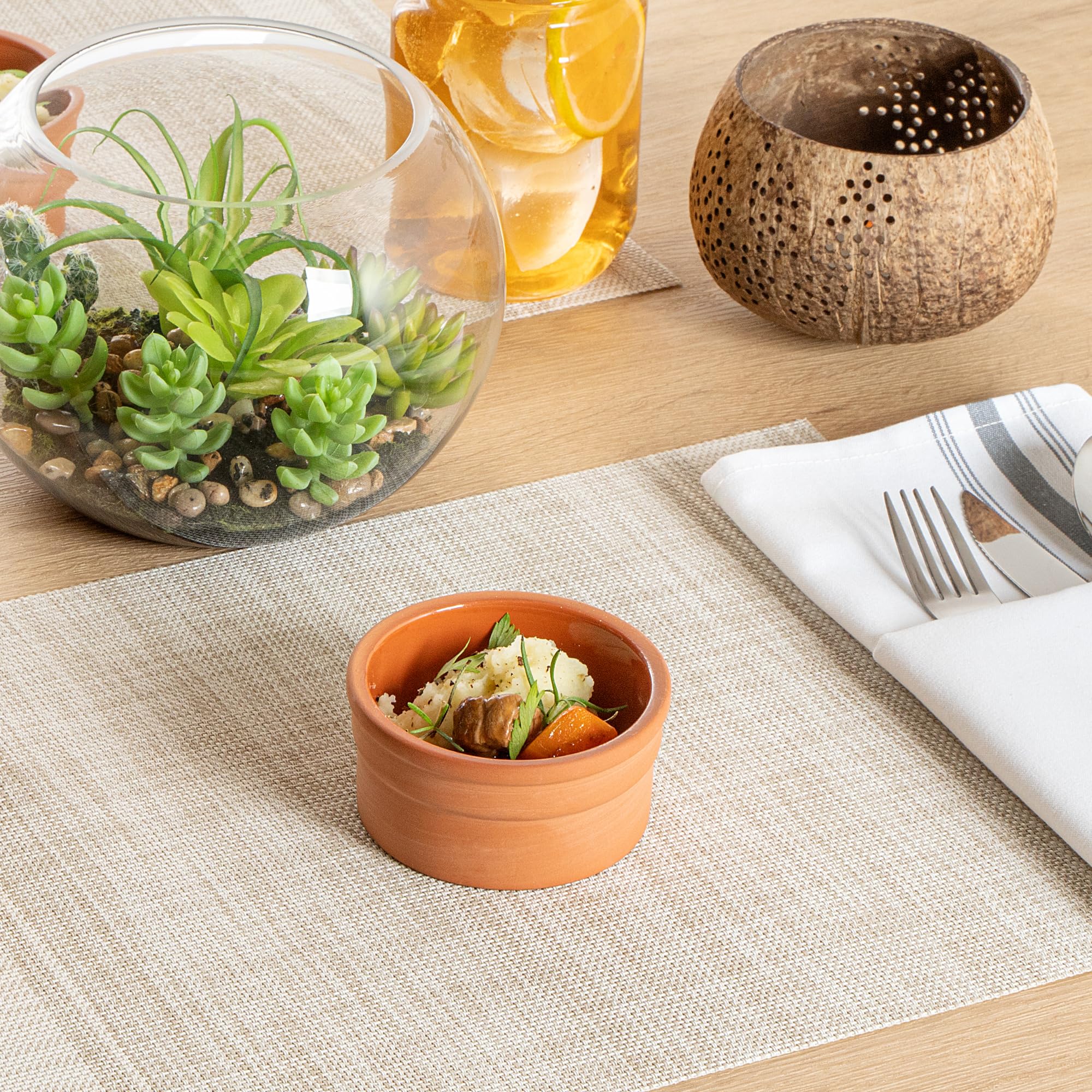 Restaurantware -Terra Tek - Cazuelas in terracotta da 144,6 g, 10 pentole in argilla smaltata marrone per cucinare, pronte per il forno, microonde, pentole in terracotta, lavabili in lavastoviglie,