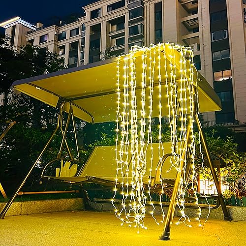 Miniatura 4 de GiValue Luces de cortina de cascada, luz decorativa para ventana, 6.6 pies, 540 LED, impermeable, para exteriores, patio, valla, boda, pared,
