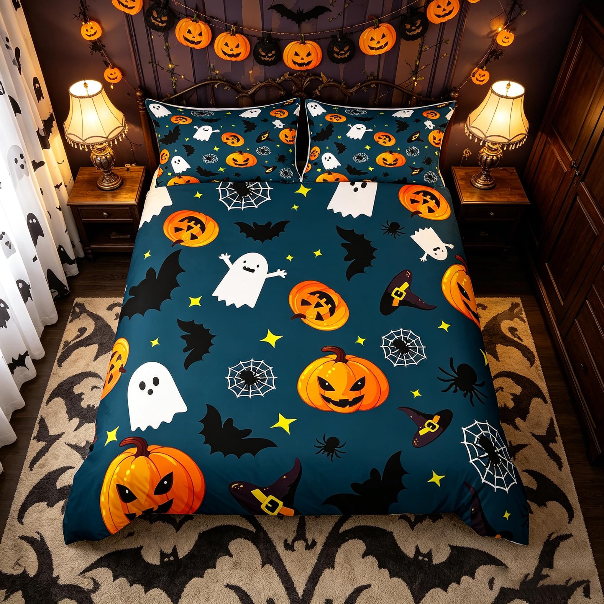 Housse de couette citrouille Halloween bleue : le cadeau idéal pour la chambre d'un garçon