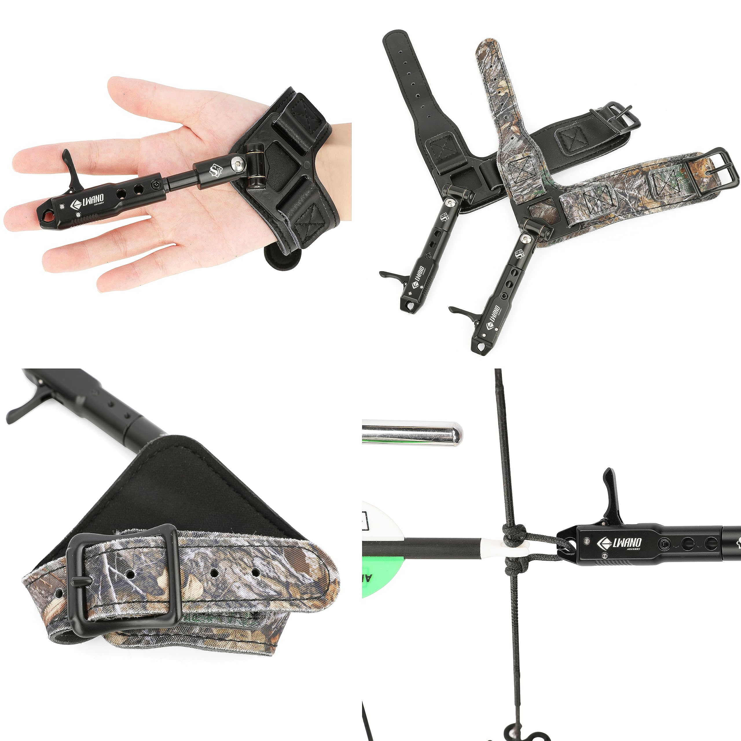 Archery Compound Bow Release String Release Aids Aluminum Alloy Bow Grip Caliper, Outdoor 360 Rotating with Adjustable Wrist Strap Cocking Aids for Hunting
