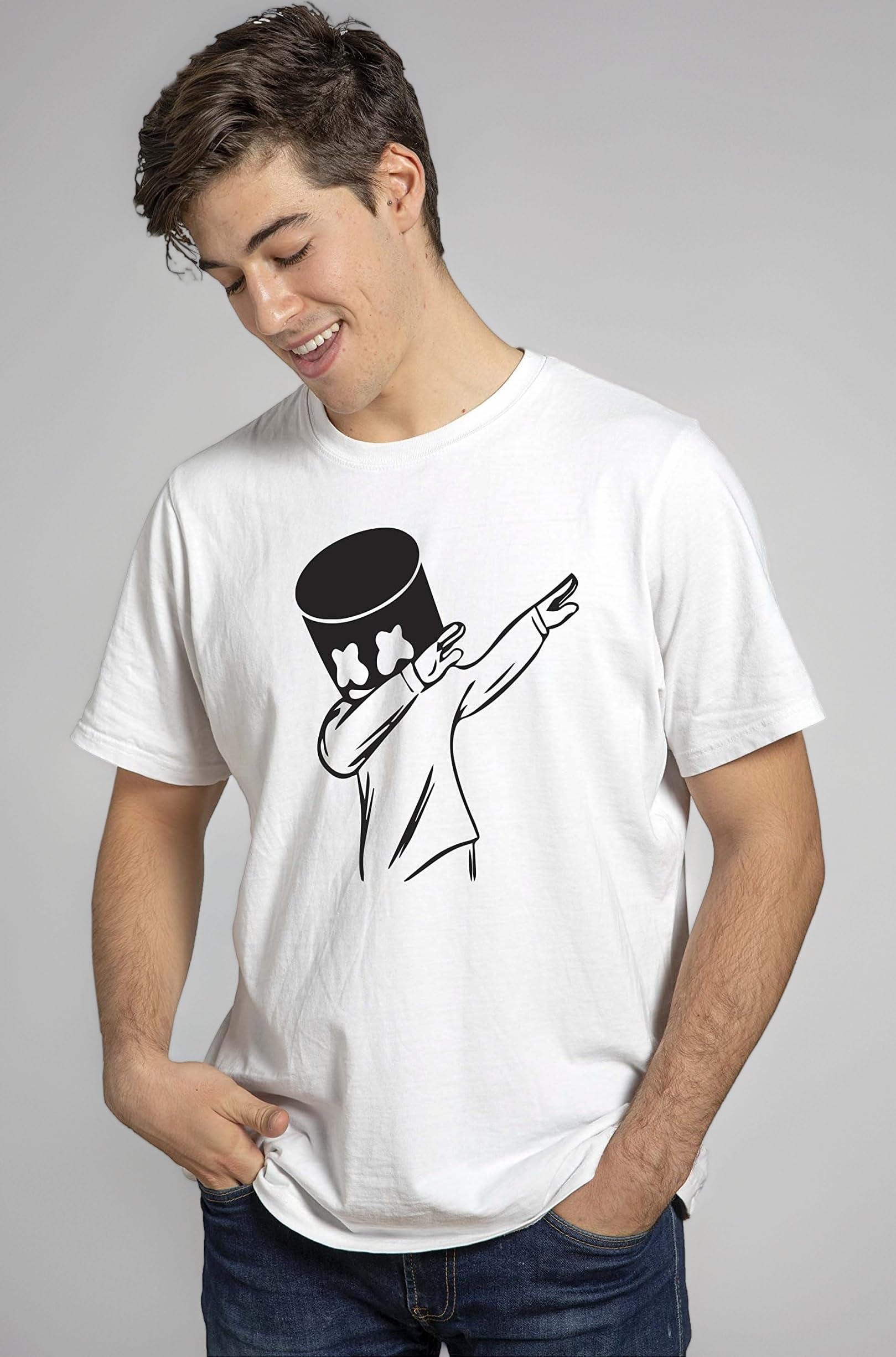 Dab Marsh Dabb Graphic Printed T-Shirt for Men | Regular Fit T-Shirts for Men | Round Neck Men’s Regular Tshirt | Unisex Cotton Blend Stylish T Shirt for Men and Boys (Large, White)