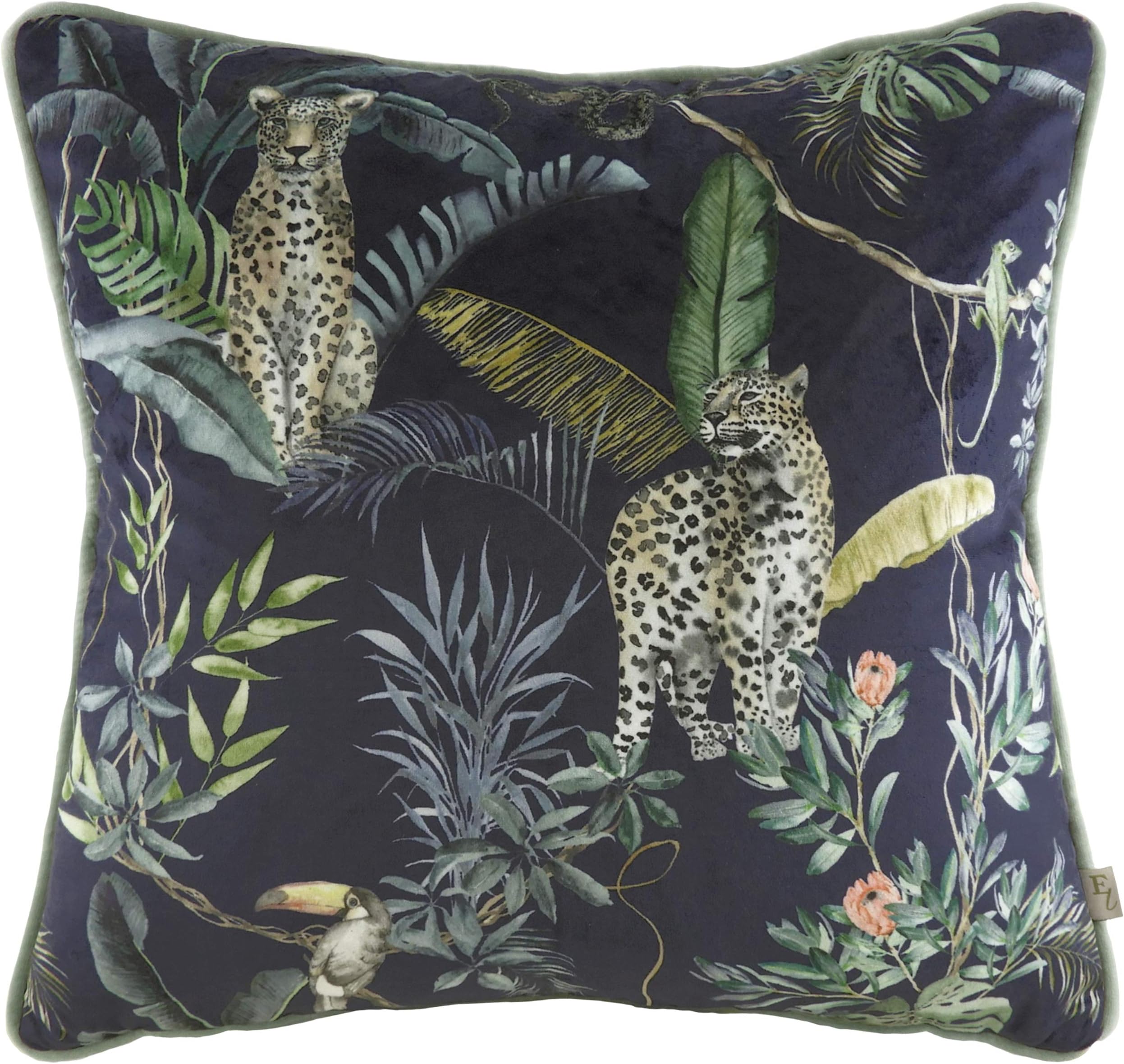 Evans Lichfield Jungle Leopard Cushion Cover, Petrol, 43 x 43cm