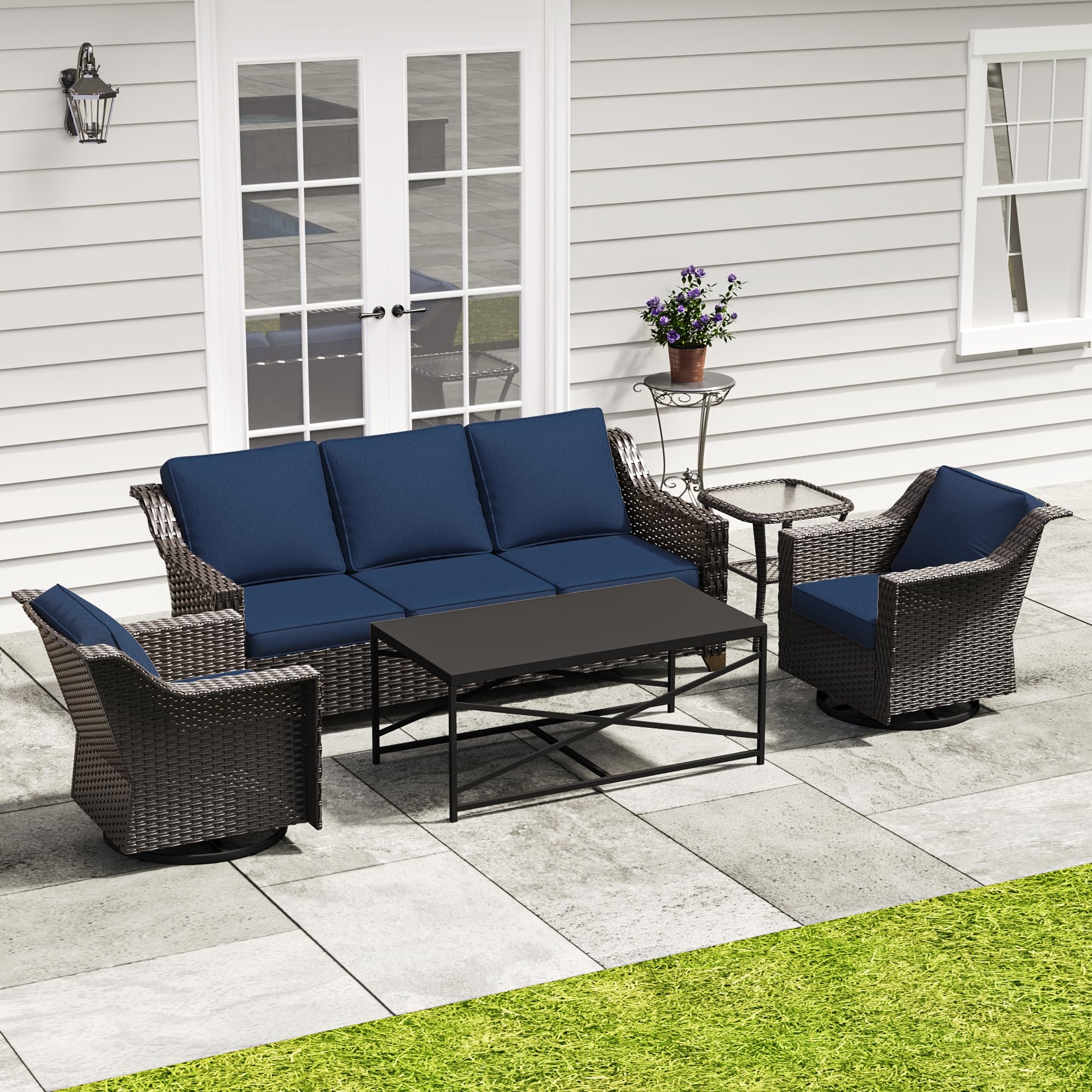 5 Piece Patio Furniture Set, Wicker Outdoor Conversation Set