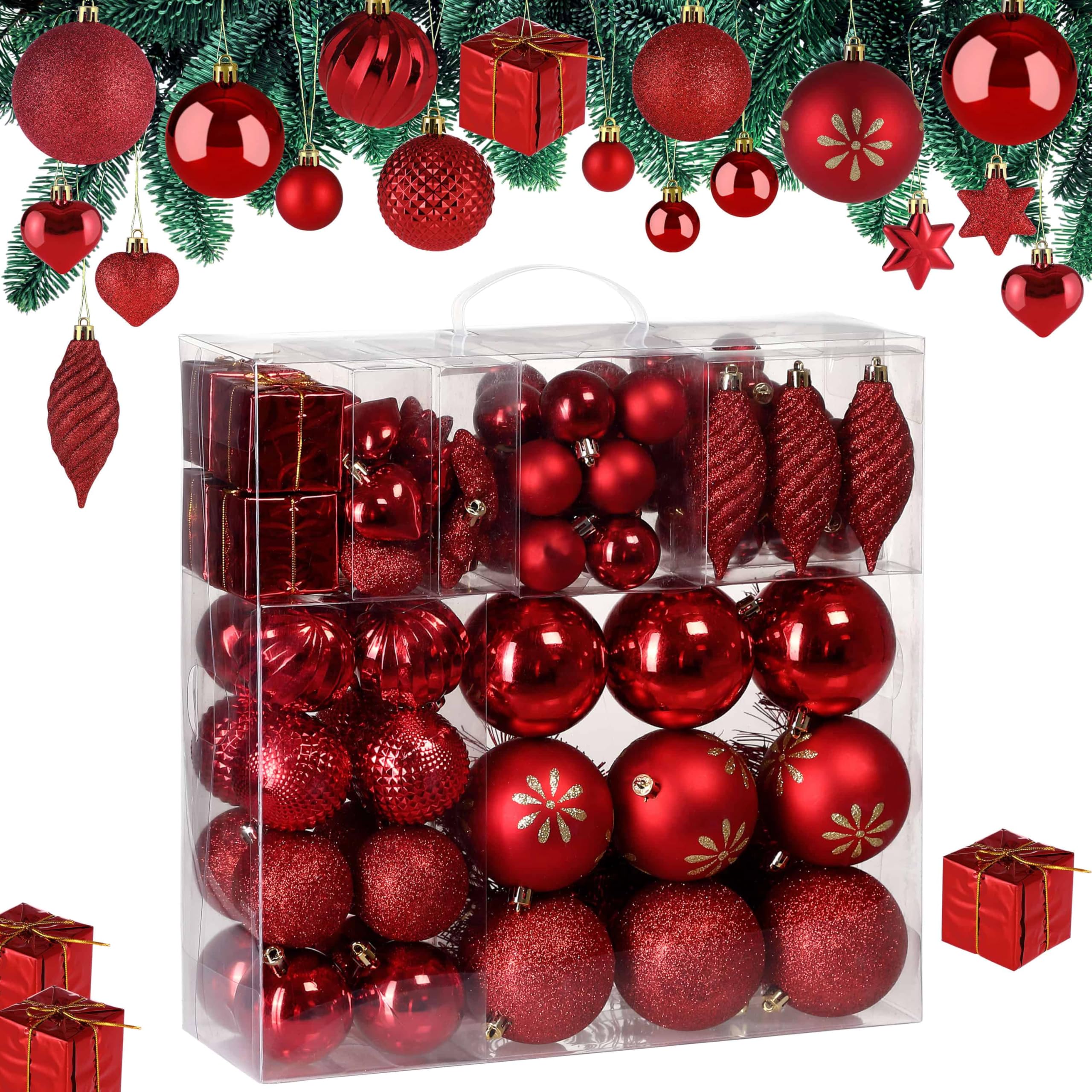 Lot de 103 Boules de Noël Rouge Décorations pour Sapin en Plastique Robuste Décoration de Noël intérieur extérieur
