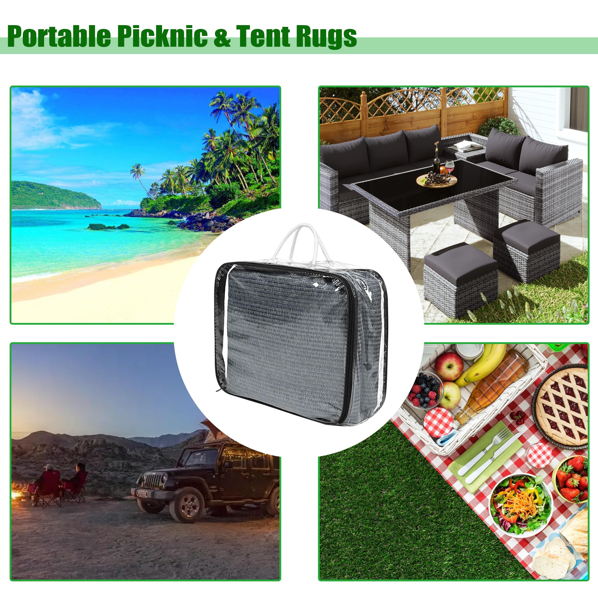 Lonas de Suelos de Tienda de Campaña Alfombra Plegable para Camping de 240g/m² HDPE Transpirable Suelo Exterior con Clavos, Agujeros y Bolsa de Transporte para Camping, Pícnic, Playa