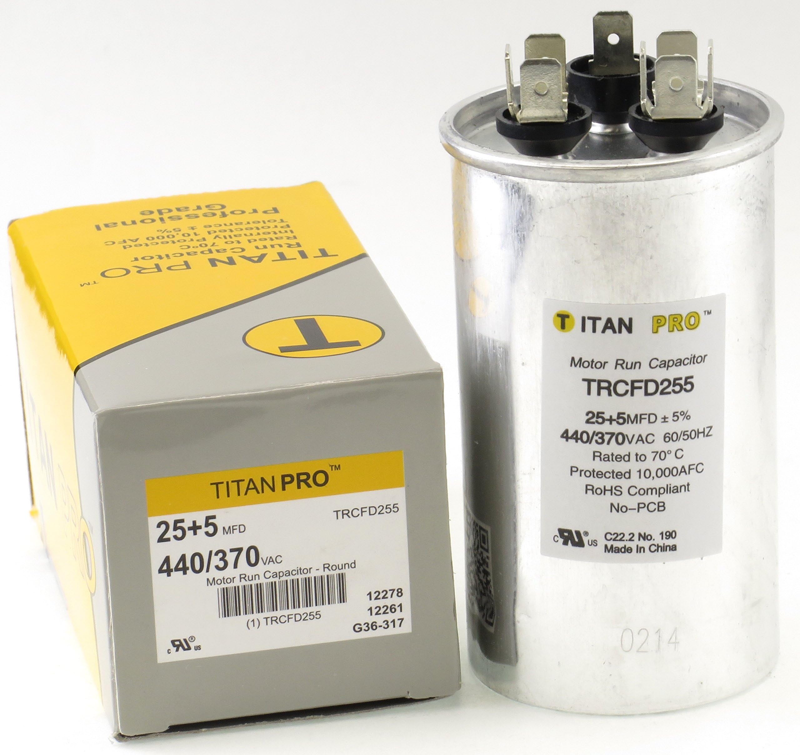 Packard TRC25 Titan Pro Run Capacitor 25 MFD 370 Volt Round