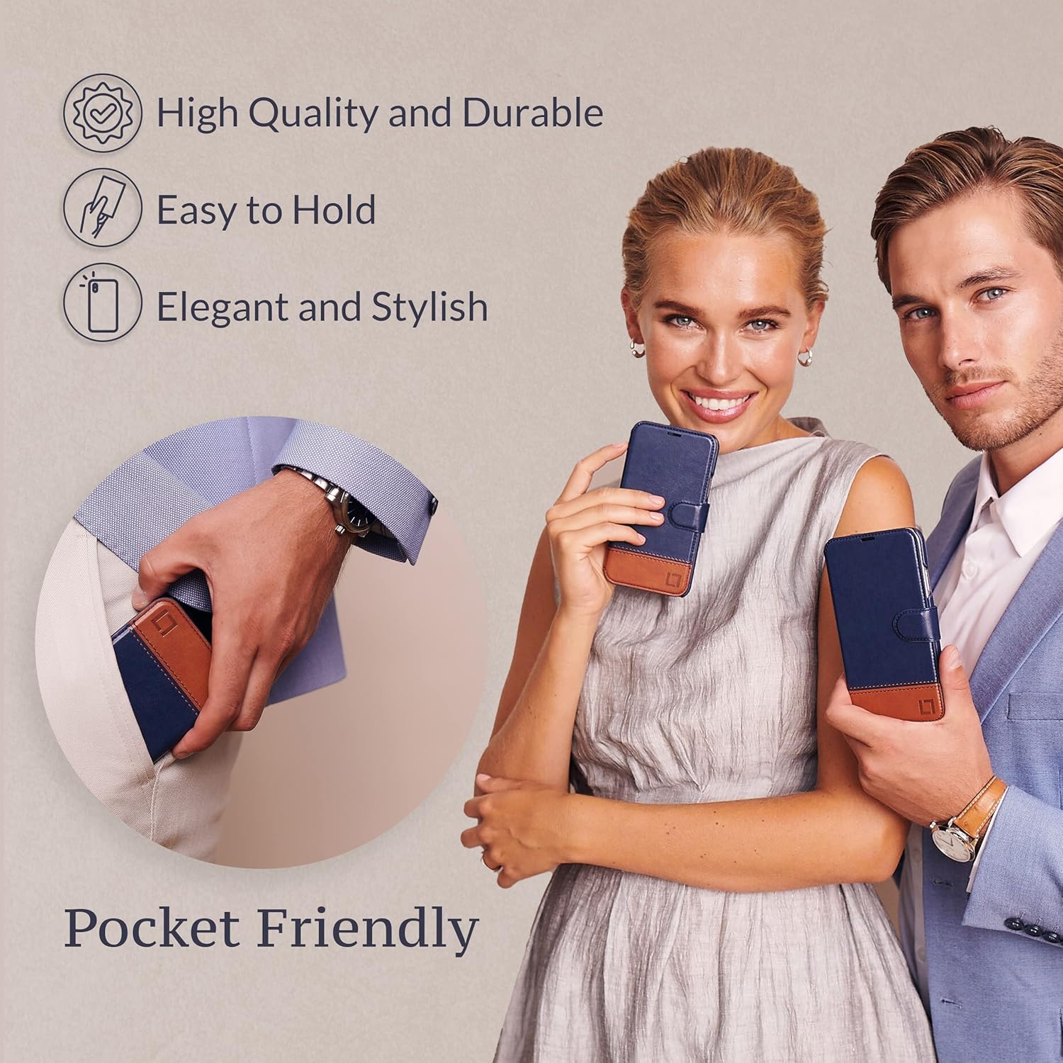 LUPA Legacy for iPhone 17 Pro Wallet Case, Ultra Slim & Protective, Shockproof, Credit Card Holder, Wireless Charging Compatible, Premium Vegan Leather, Folio Cover (6.3") Desert Sky (Blue & Brown) - Image 6