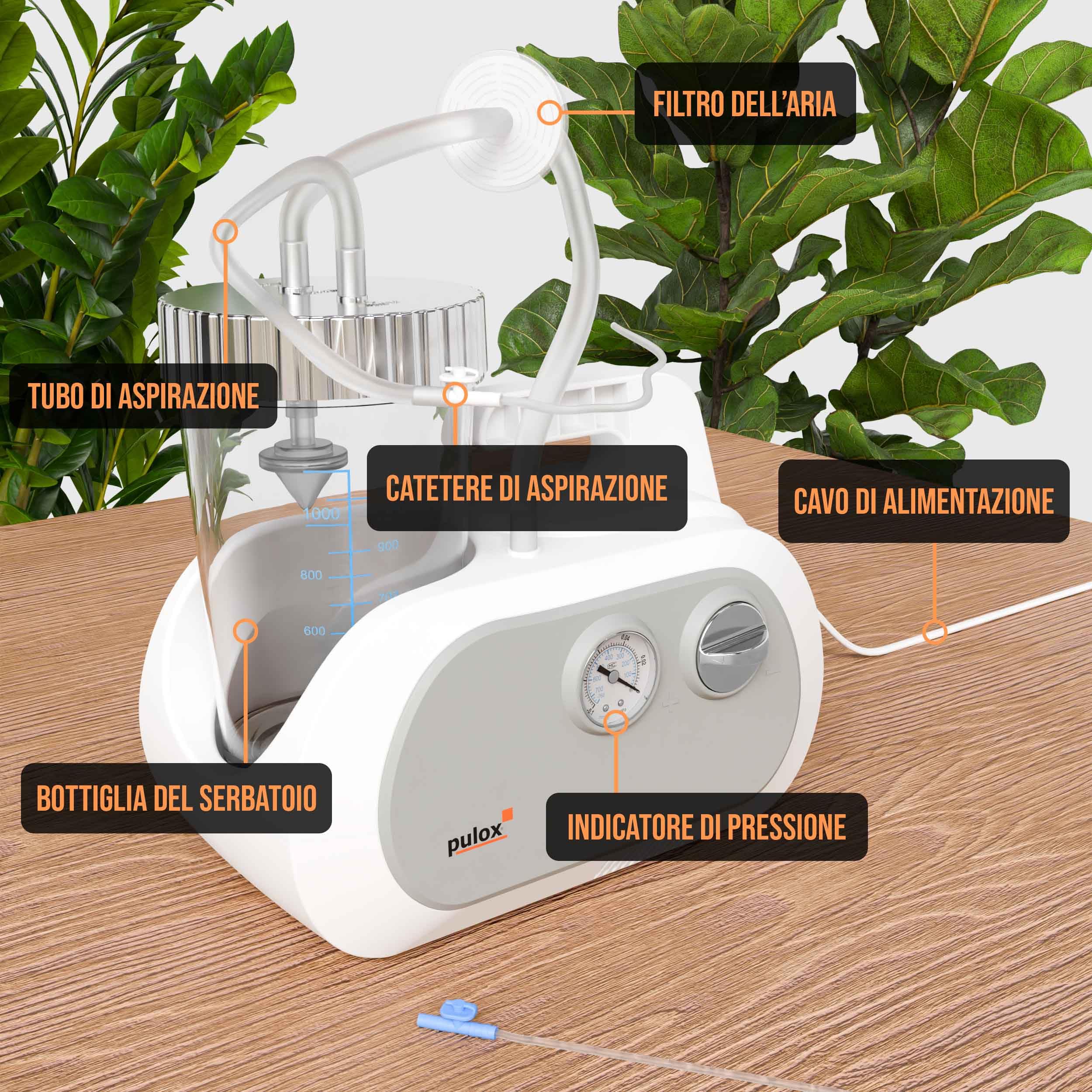 Pulox ASP-181 Pompa elettrica per l'aspirazione delle secrezioni, aspiratore automatico di muco, macchina medica per l'aspirazione dell'espettorato