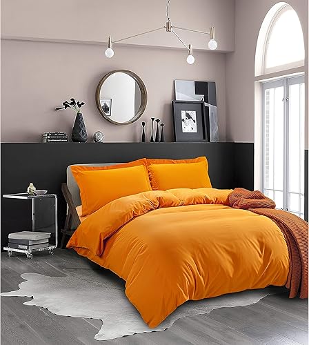 Miniatura 6 de Juego de edredón 100% algodón de 600 hilos de 4 piezas, 1 funda de edredón con cierre de botón y lazos en las esquinas, 1 sábana bajera ajustable de