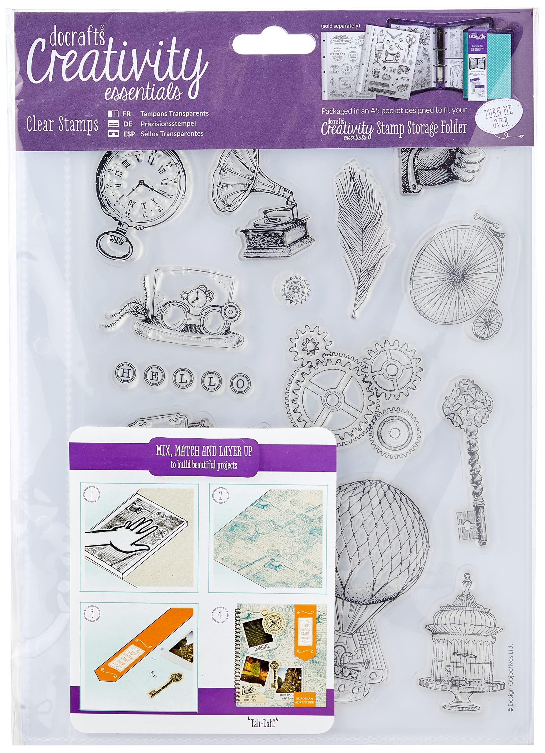 docraftsCreativity Essentials"Steampunk" Stamp Set, Clear, A5, 16-Piece, 0.3 x 14.8 x 21 cm