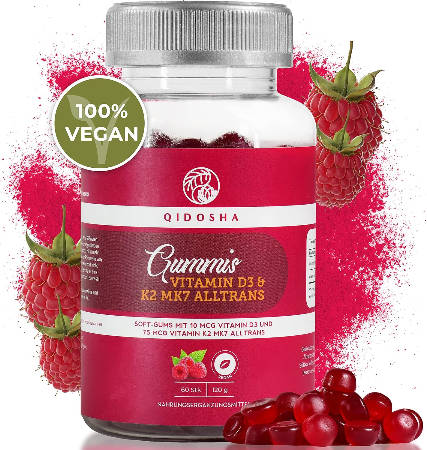 QIDOSHA® Vitamin D3 & K2 Gums, vegane Vitamin Gummibärchen mit D3 und