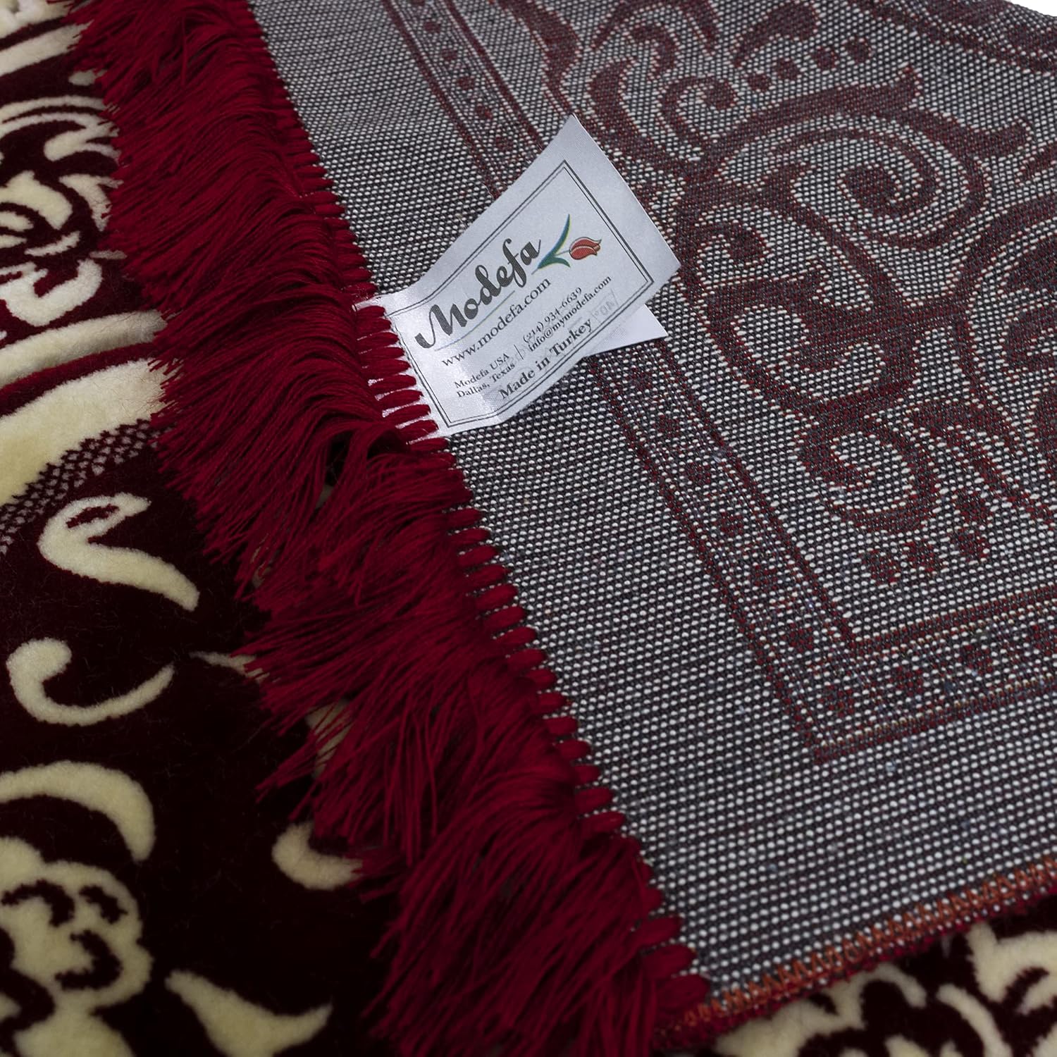 Modefa Turkish Islamic Velvet Prayer Rug - Thick & Wide Soft Praying Carpet for Men & Women - Large Prayer Mat - Eid & Ramadan Gift - with Kufi Cap, Beads & Car Hanger - Double Plush (Floral Red)