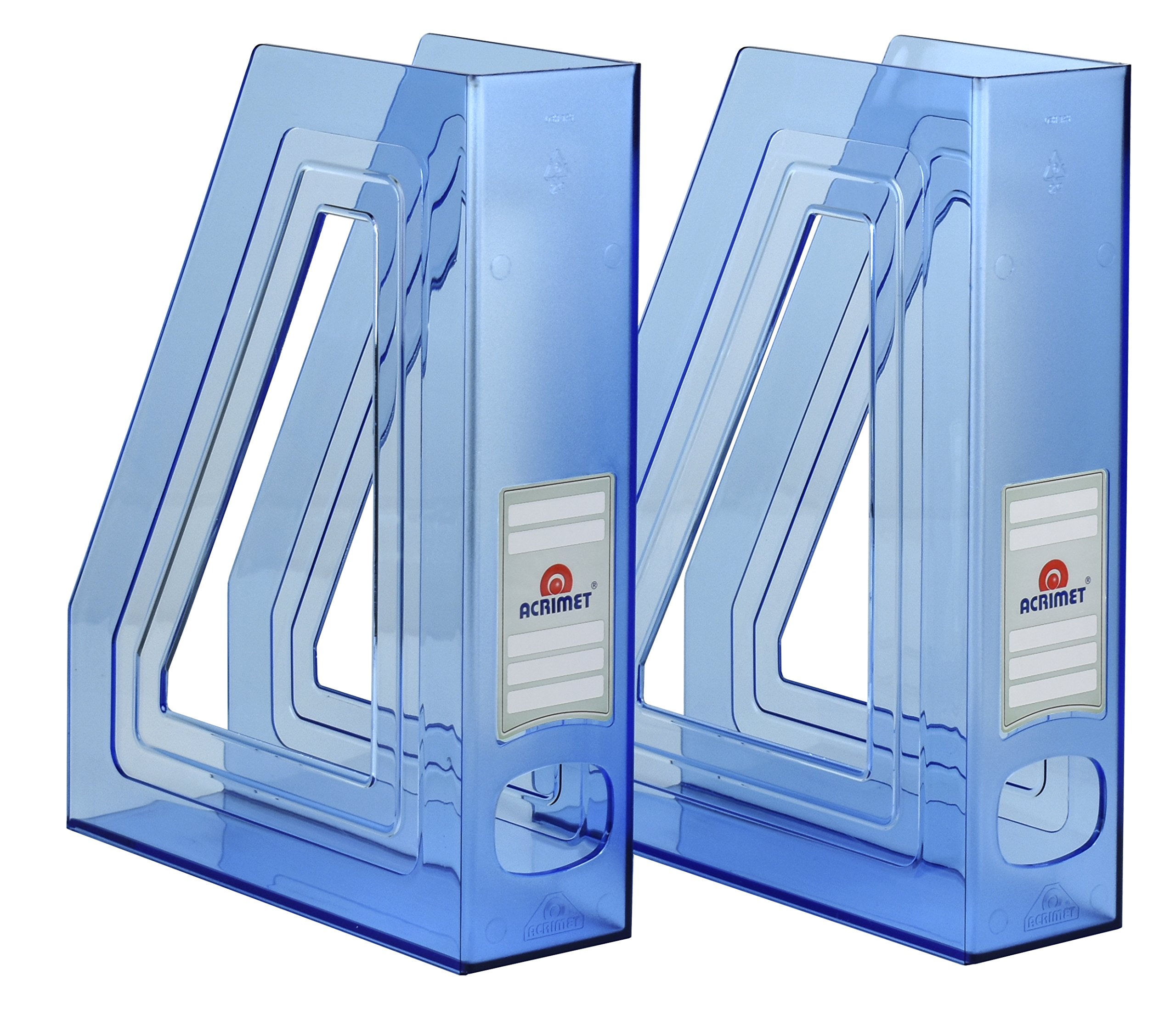 Acrimet Magazine File Holder, Durable Rack, Space-Saving Organizer (Plastic) (Clear Blue Color) (2 pack)