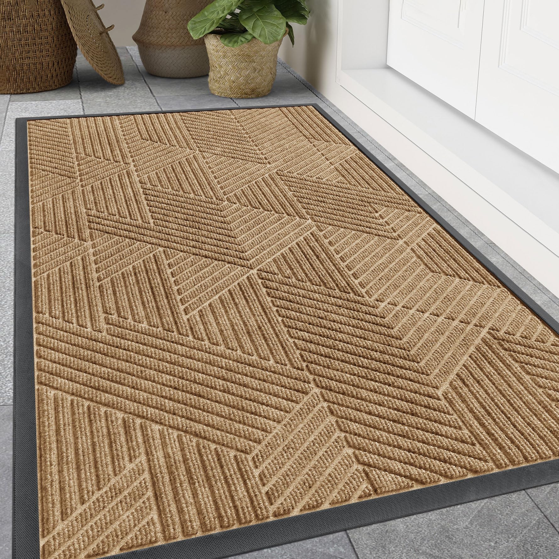 Smiry Front Door Mat Outside Entrance, Low Profile Rubber Doormat, 47x30