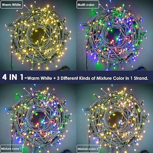 Guirnalda de 300 luces LED de Navidad para exteriores e interiores que cambian de color con control remoto/temporizador, 108 pies, 11 modos,