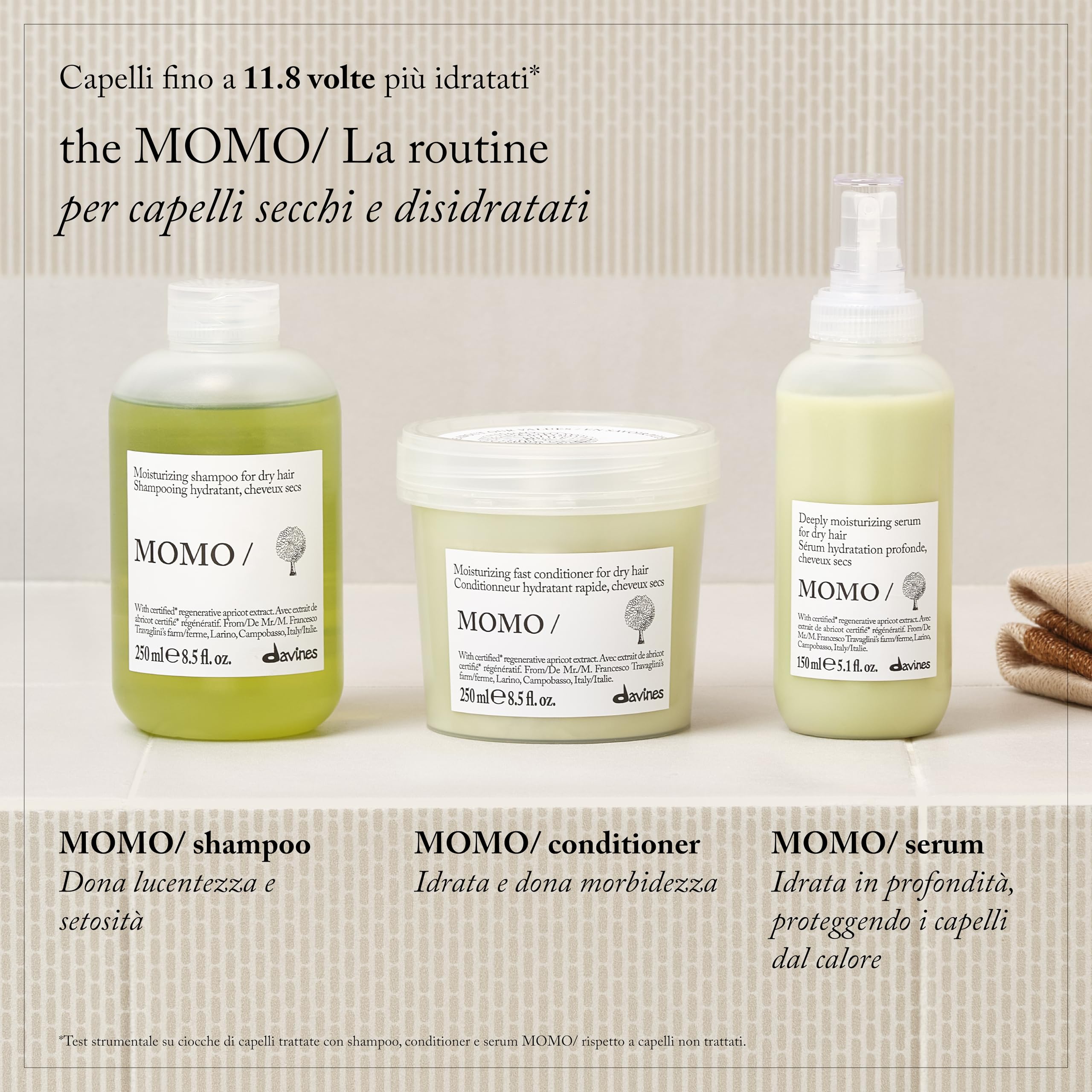 Davines MOMO Serum - Siero leggero idratante per capelli secchi o disidratati - Termoprotettore - 150 ml