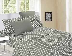 Elegant Comfort Luxury Softest and Coziest 4-Piece Bed Sheet Set, Wrinkle Resistant Milano Trellis Pattern-1500 Thread Count Egyptian Quality Microfiber Bedding Set, Twin/Twin XL,Grey