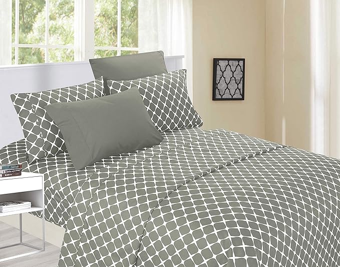 Elegant Comfort Luxury Softest and Coziest 4-Piece Bed Sheet Set, Wrinkle Resistant Milano Trellis Pattern-1500 Thread Count Egyptian Quality Microfiber Bedding Set, Twin/Twin XL,Grey